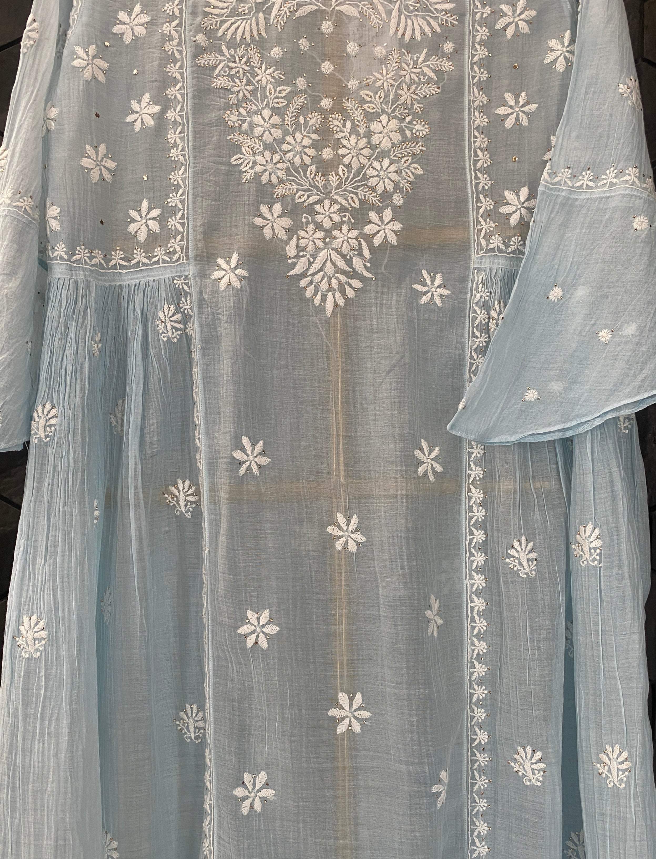 Sky Blue Mul Chanderi Chikankari Tunic