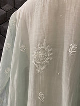 Mint green mul chanderi chikankari kurta set