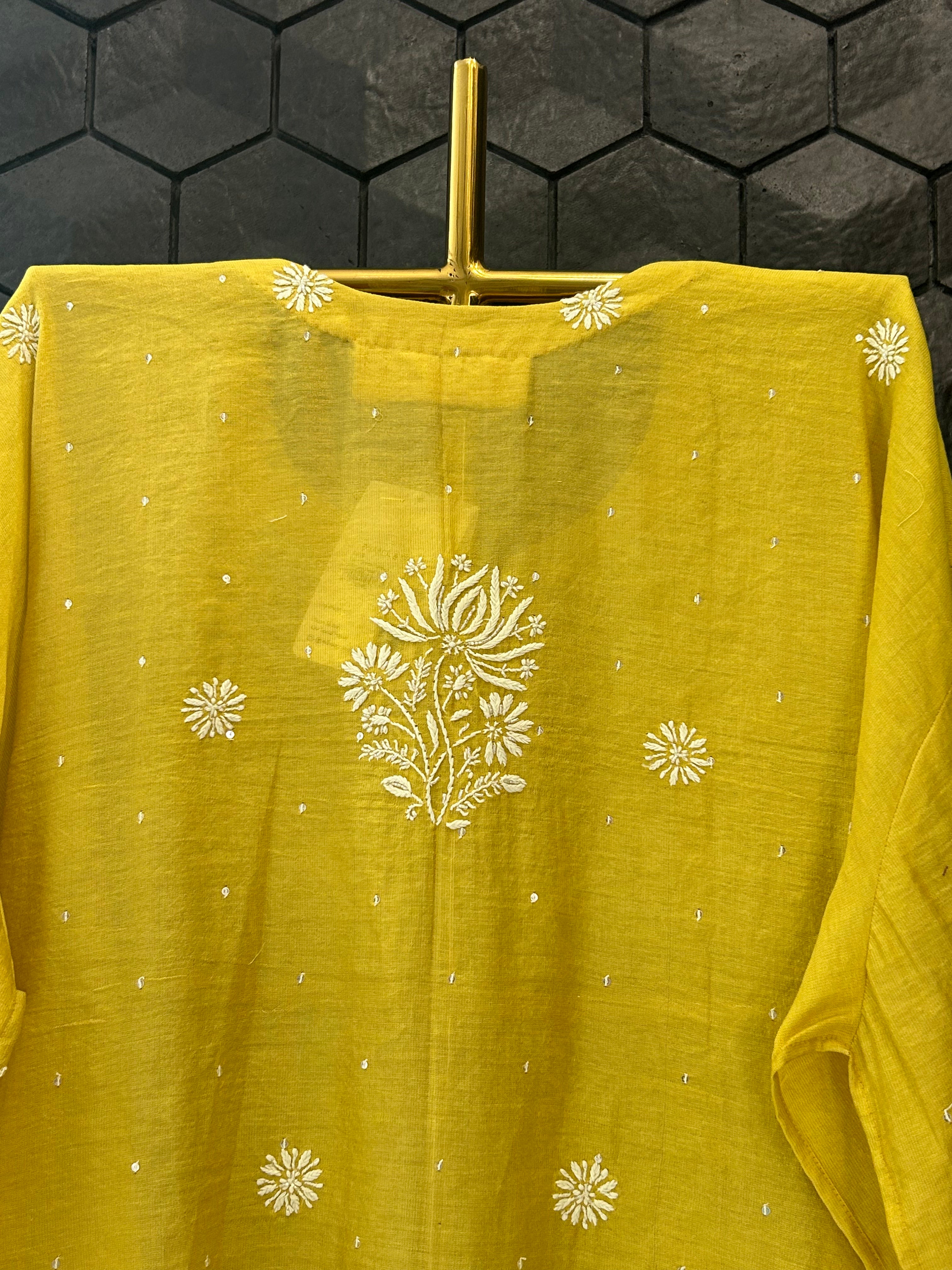 Lime Green Tissue Chikankari Kurta Set