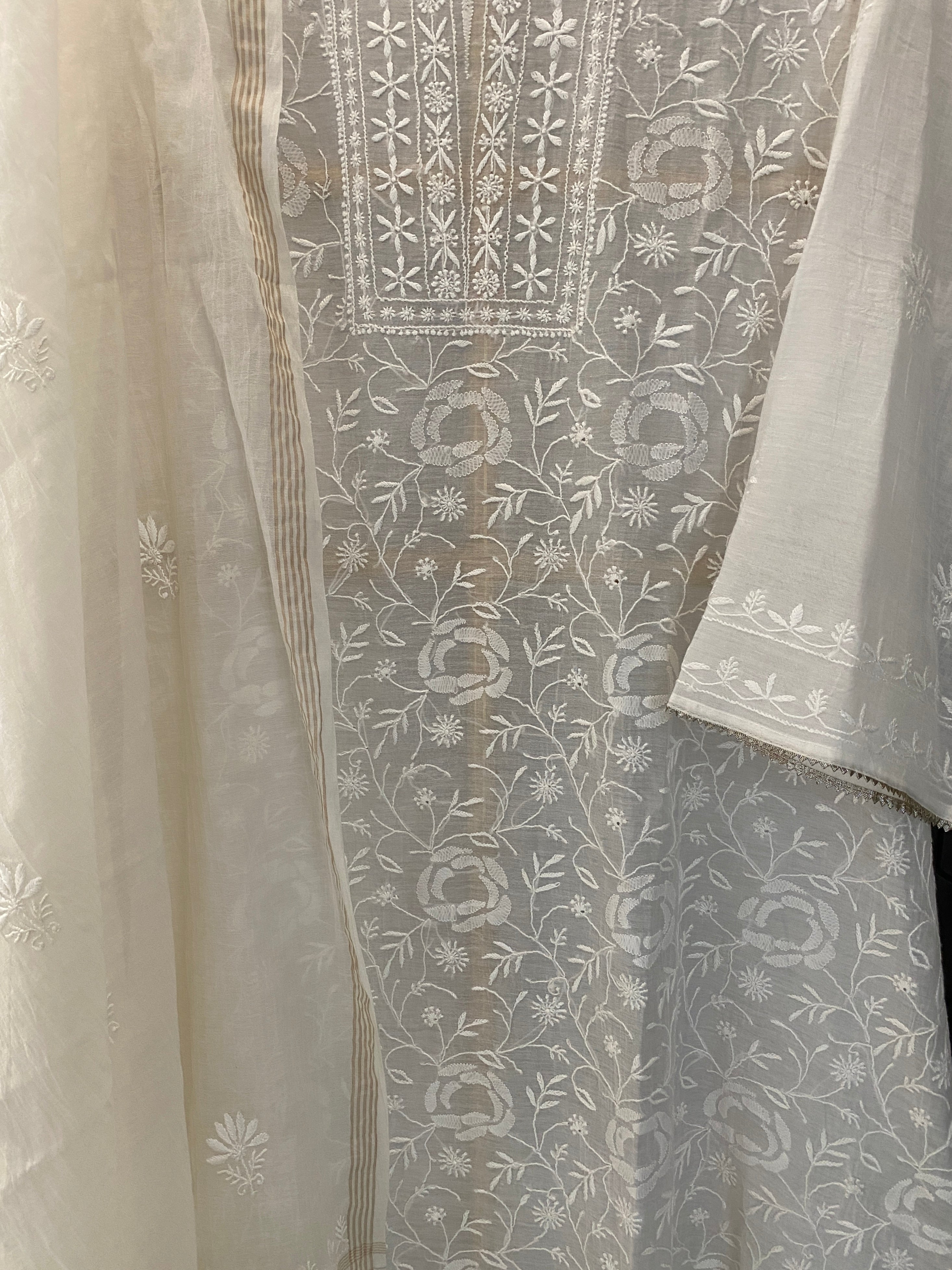 White Chanderi Chikankari Kurta Set