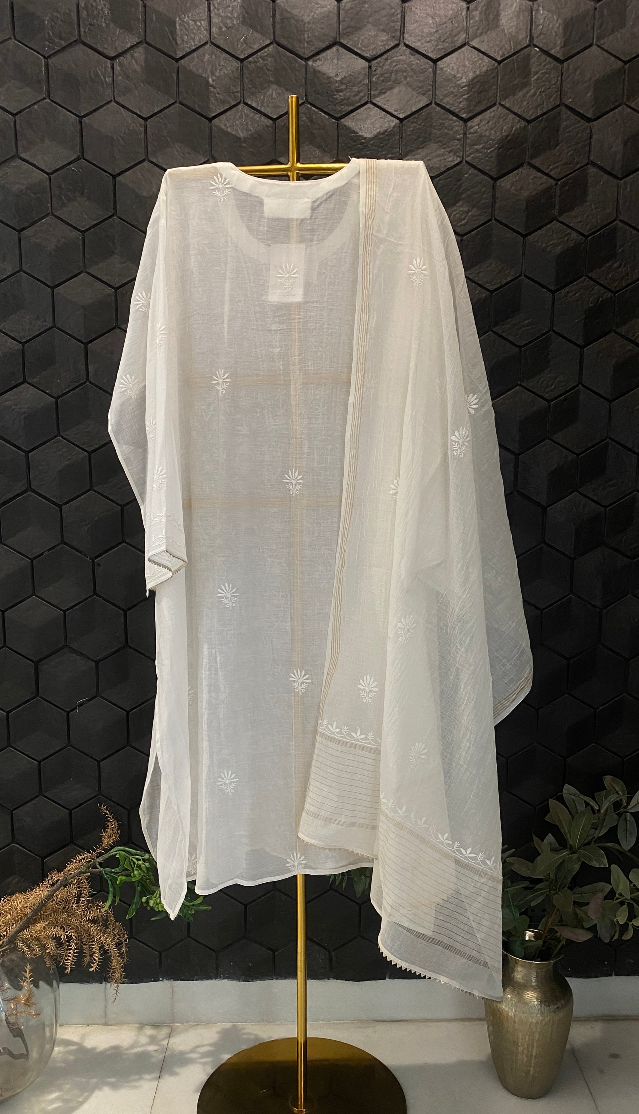 White Chanderi Chikankari Kurta Set