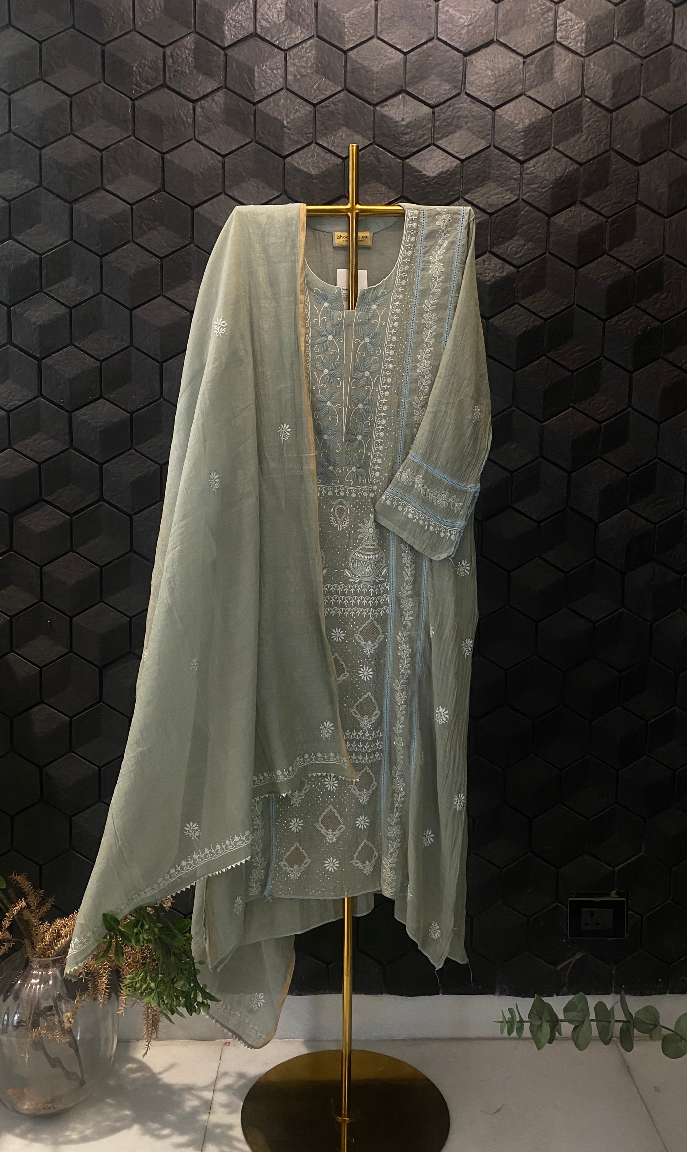 Mint Green tissue chikankari kurta