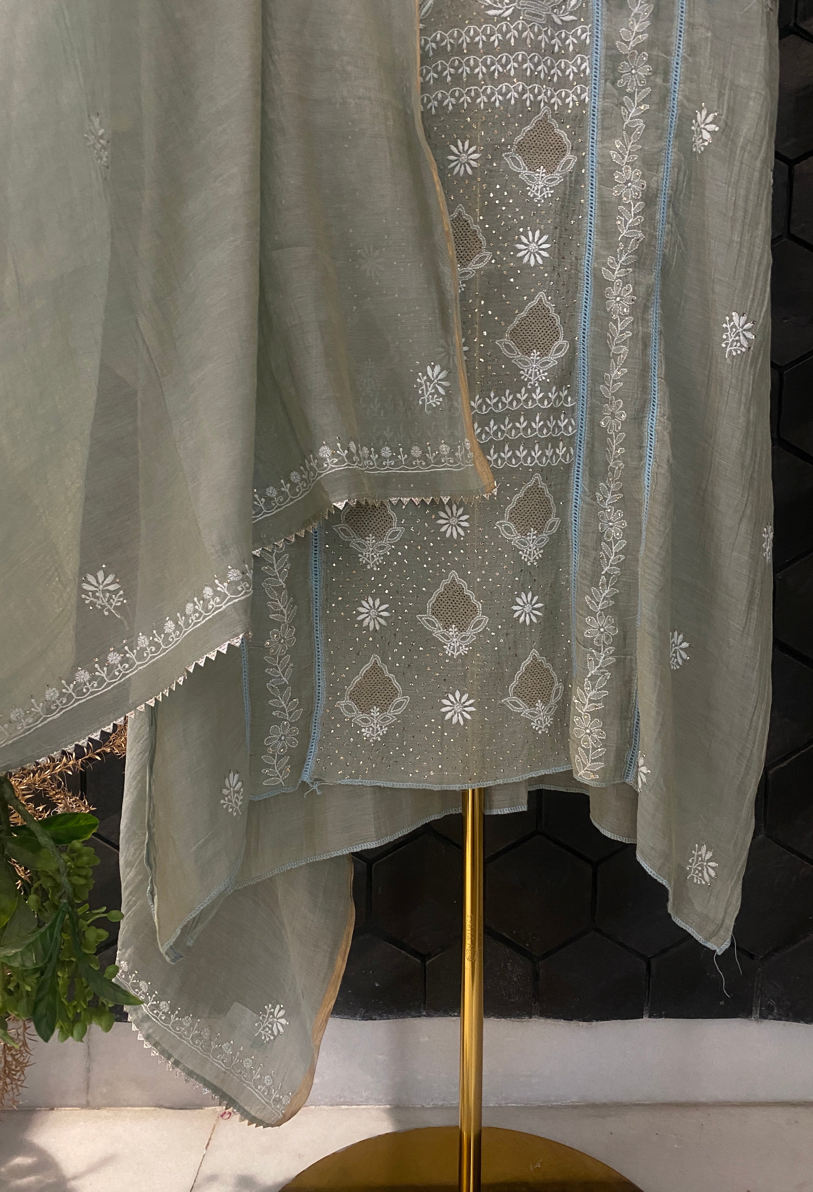 Mint Green tissue chikankari kurta