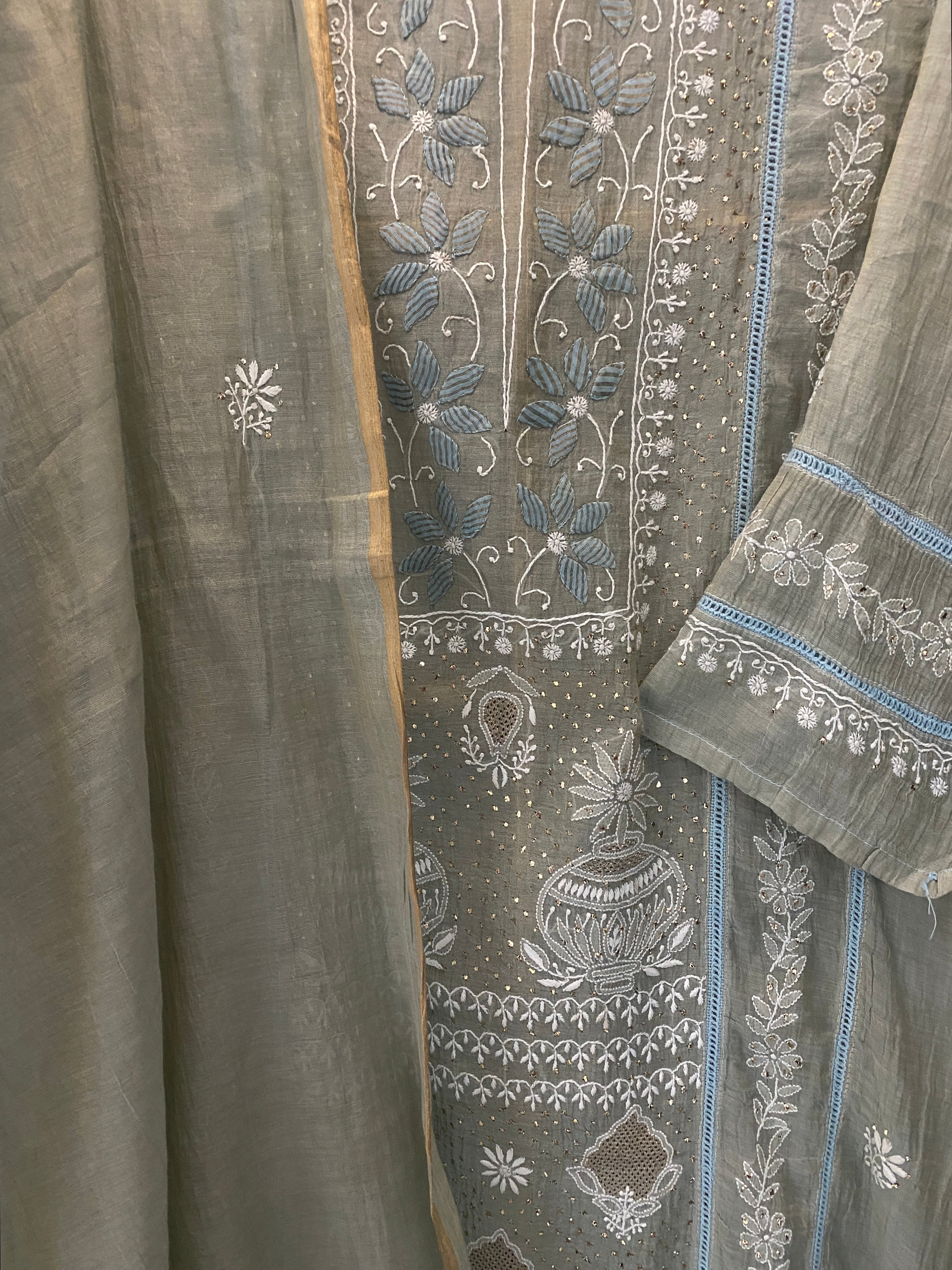 Mint Green tissue chikankari kurta