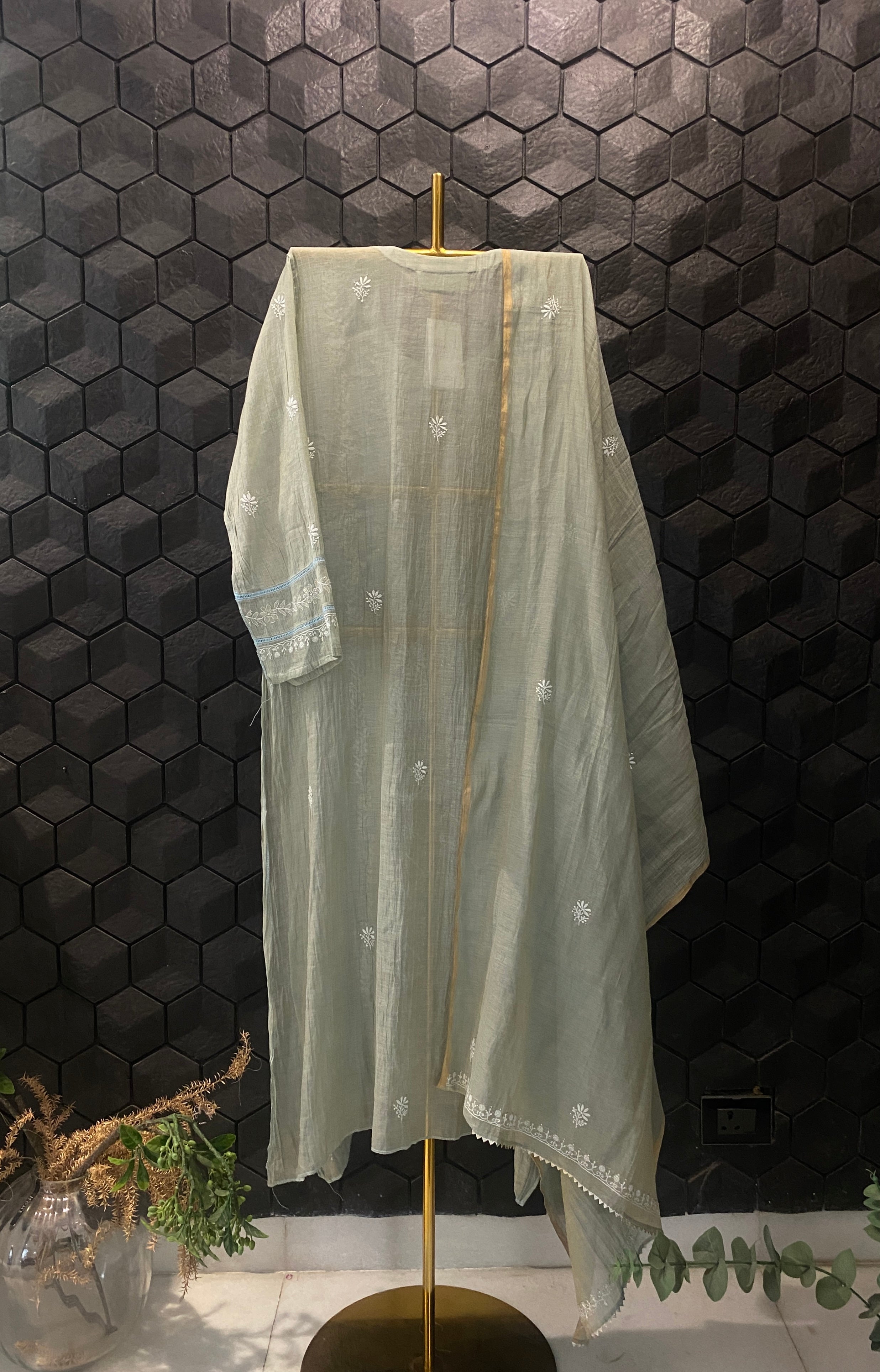 Mint Green tissue chikankari kurta