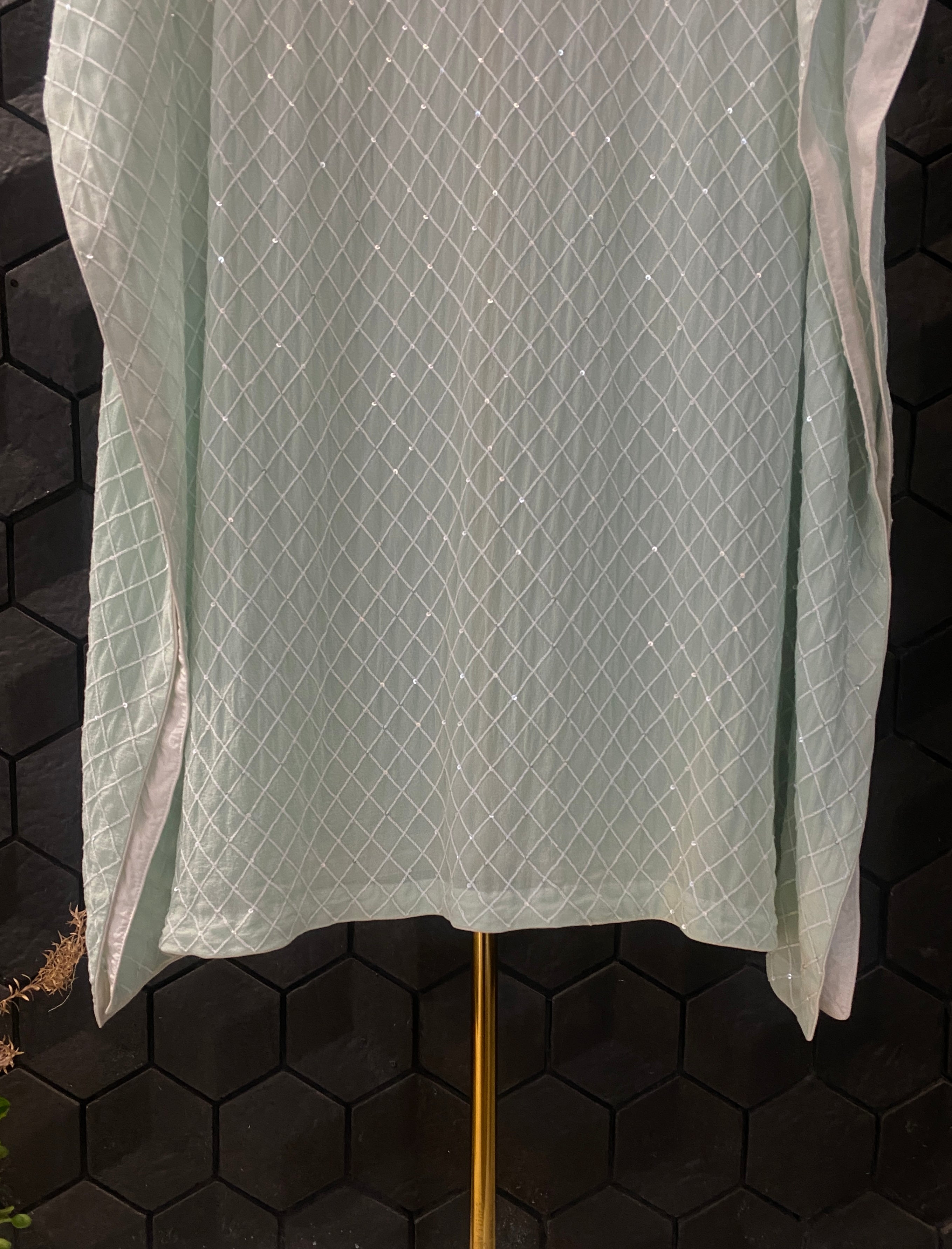 Sea Green Georgette Chikankari Kaftan