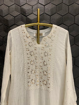 White Mul Chanderi Chikankari Kurta Set