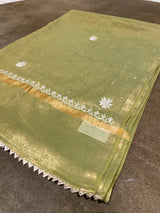 Green Golden Tissue Chikankari Kurta Set