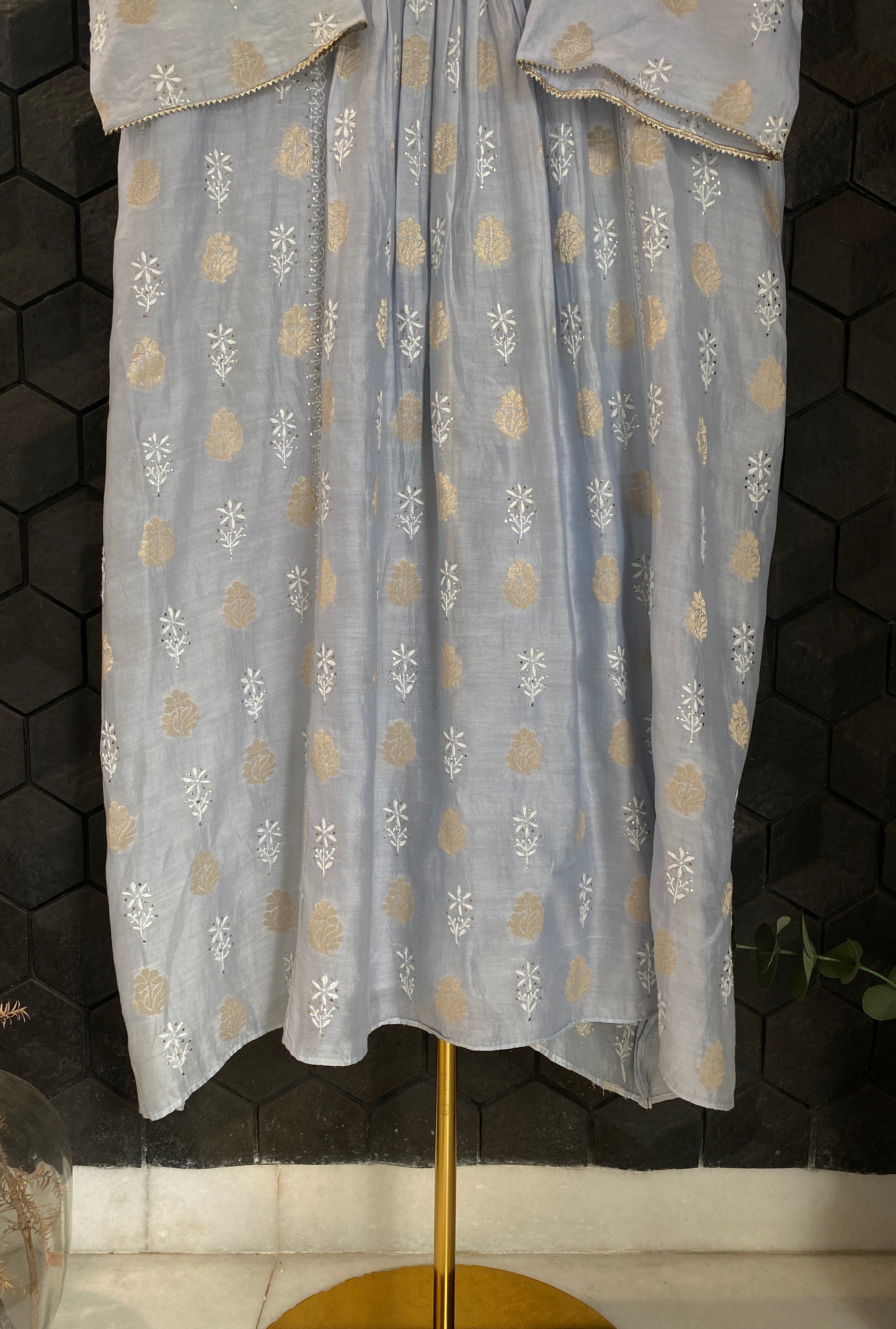 Grey Chanderi Chikankari and Mukaish Kurti