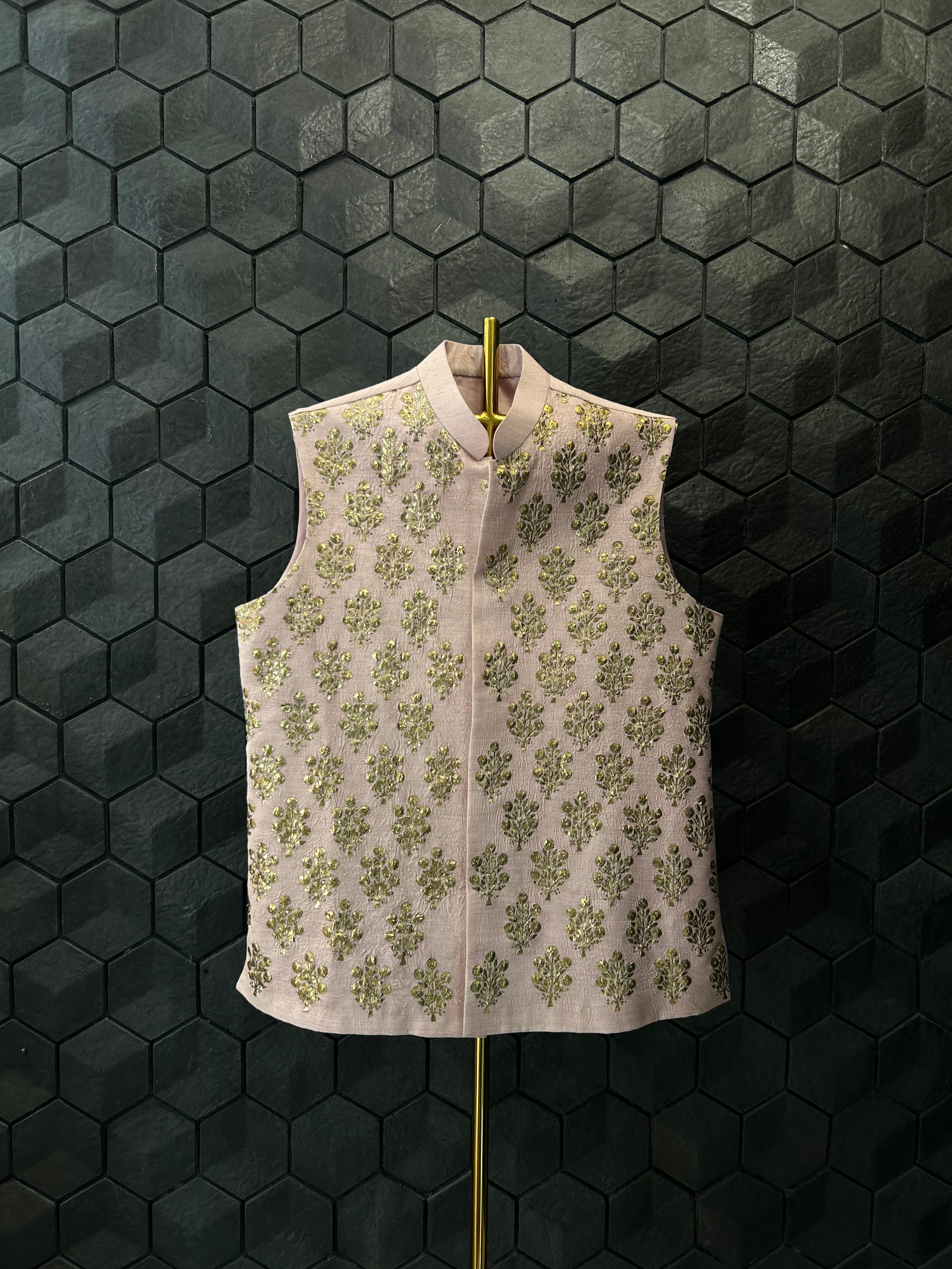 Mens Silk Chikankari Sadri/Waistcoat