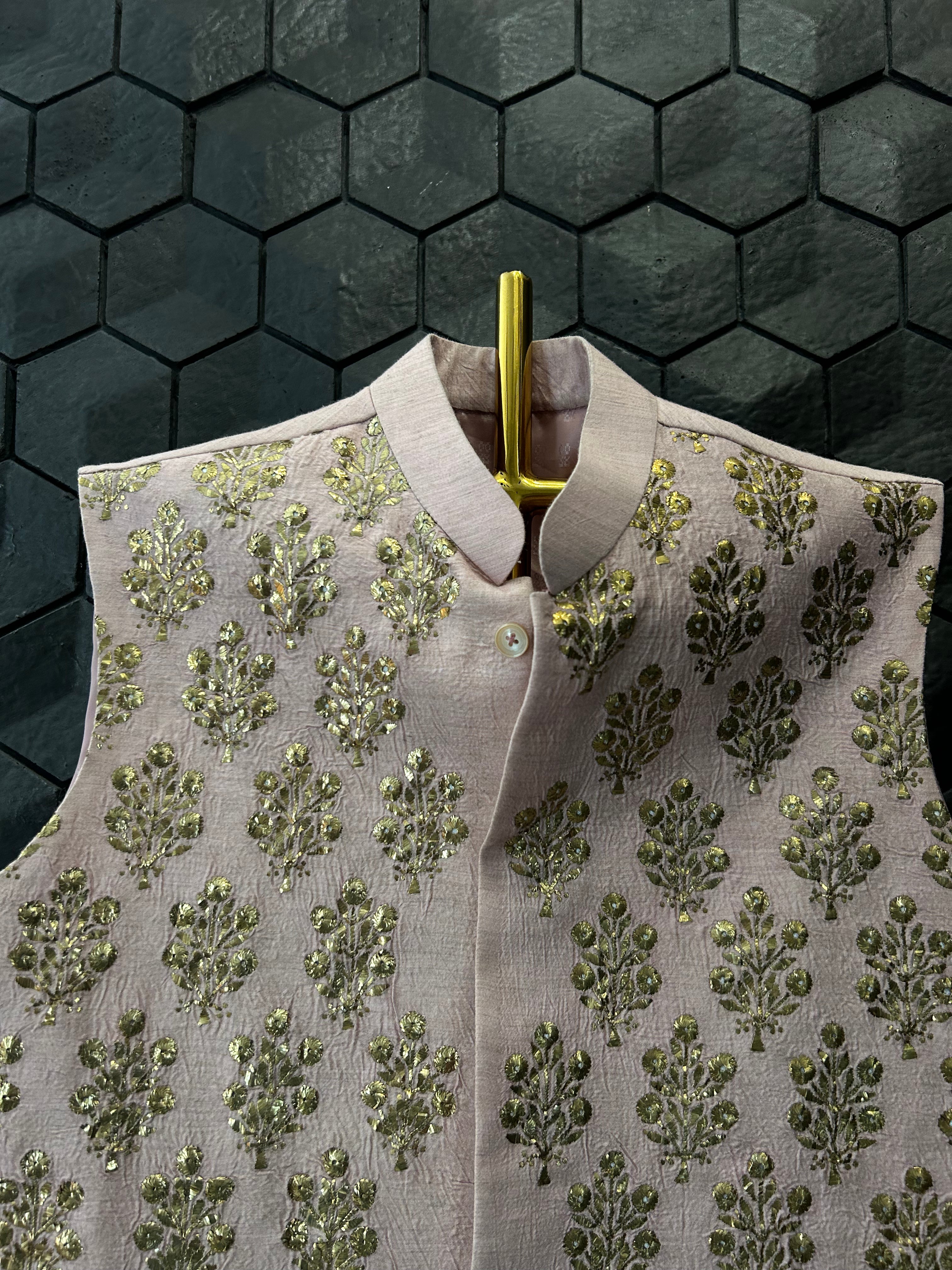 Mens Silk Chikankari Sadri/Waistcoat