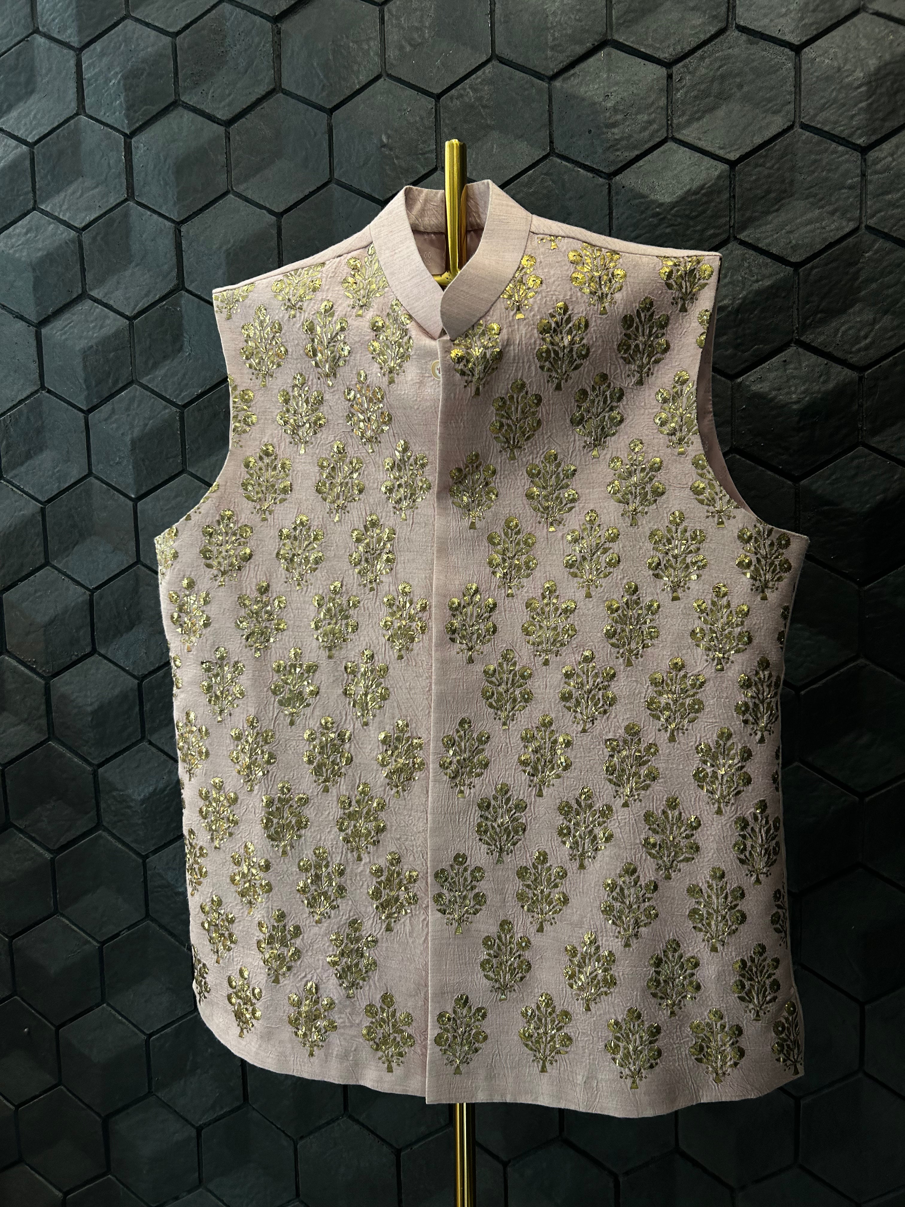 Mens Silk Chikankari Sadri/Waistcoat