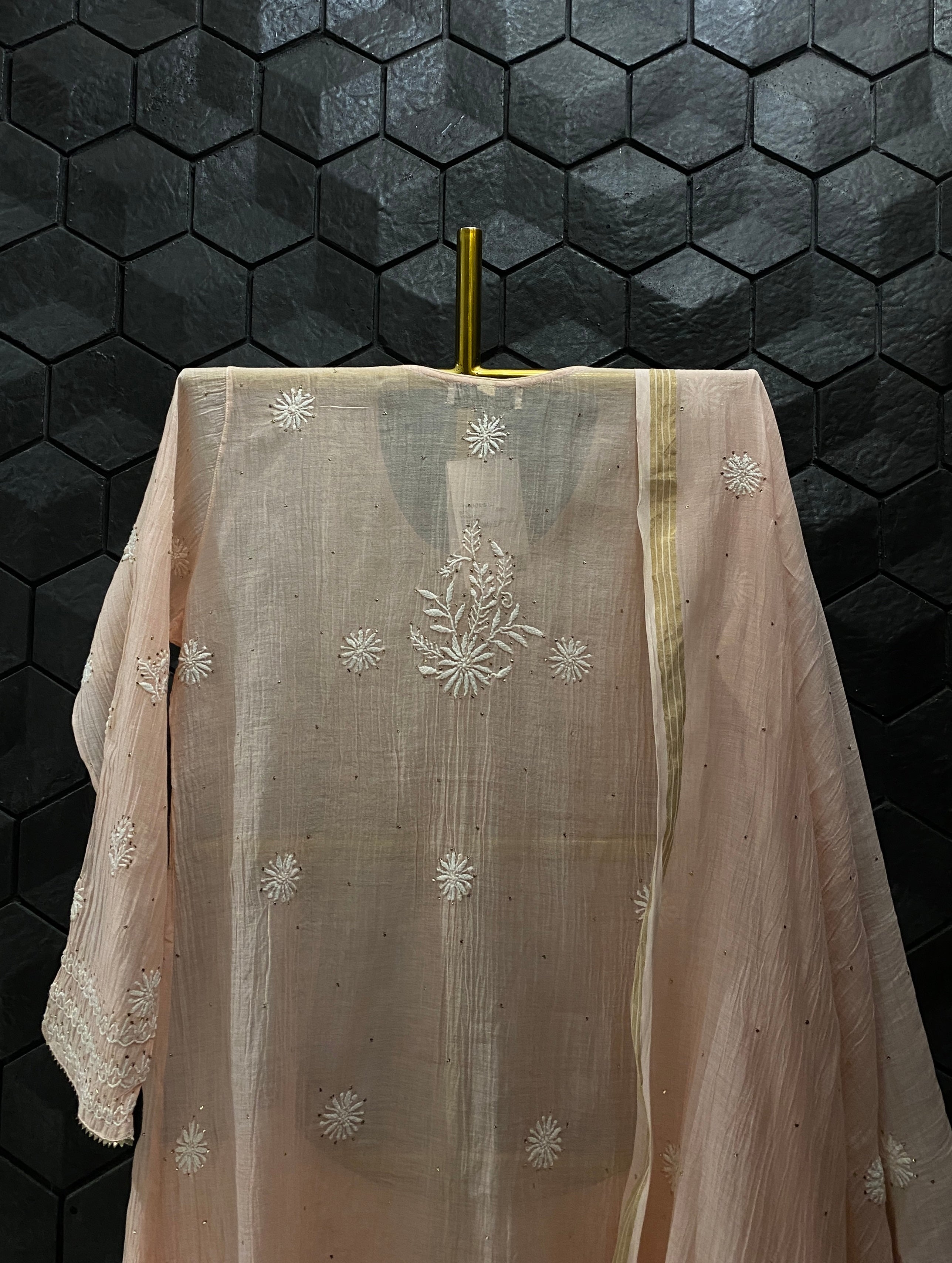 PINK MUL CHANDERI CHIKANKARI  GARARA SET