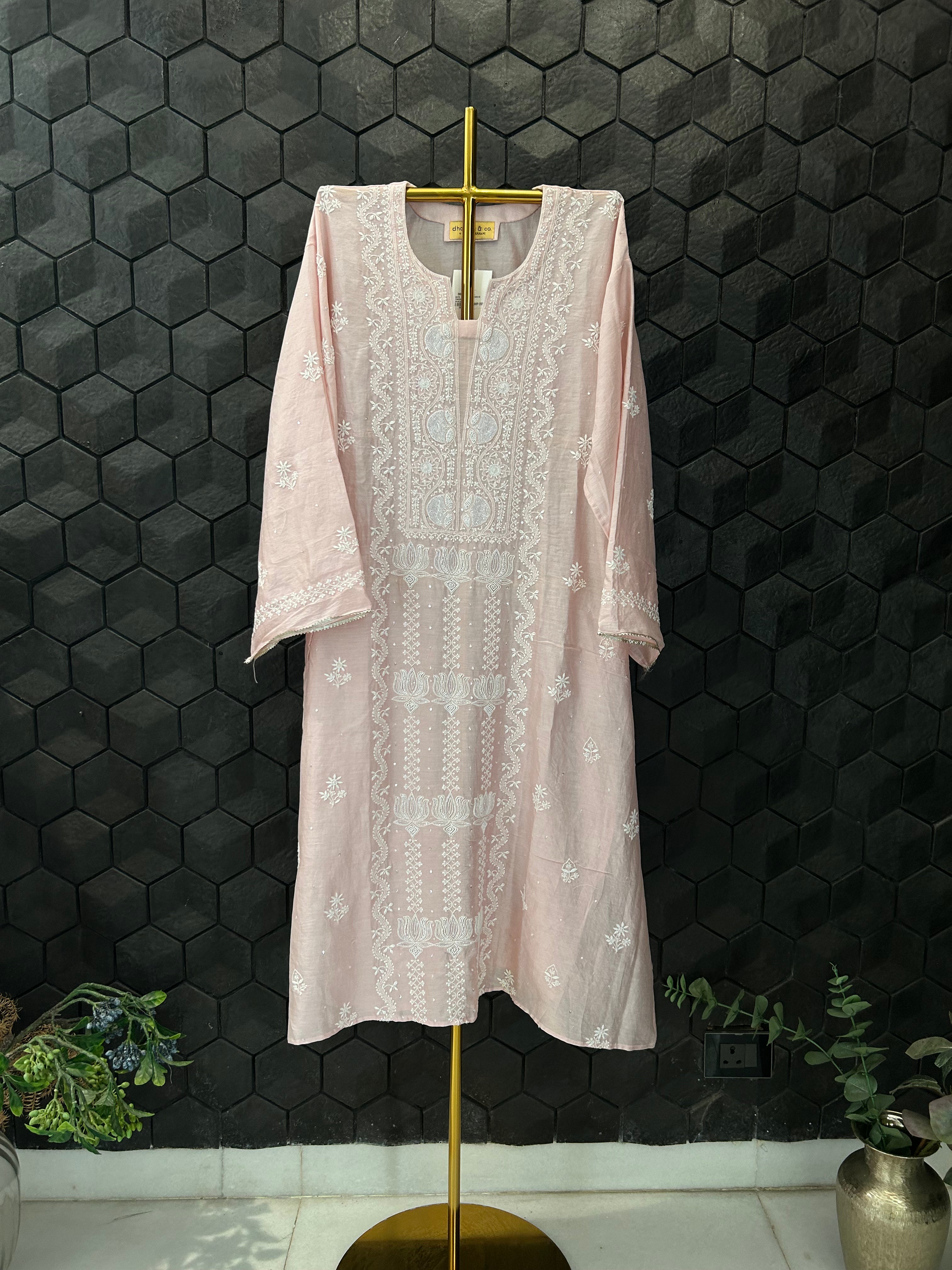 Pink Chanderi Chikankari Kurta Set