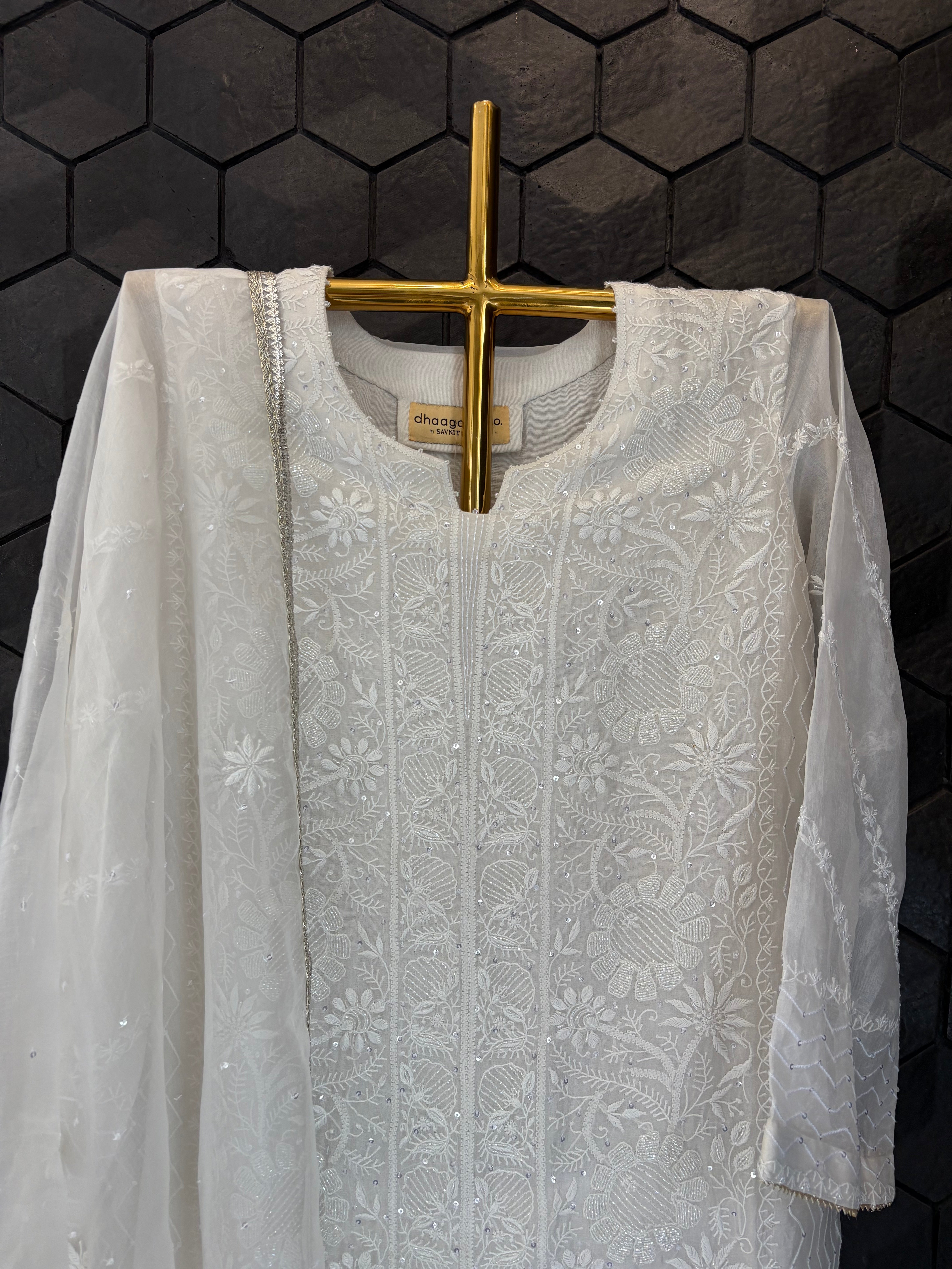 White Organza Chikankari Suit Set