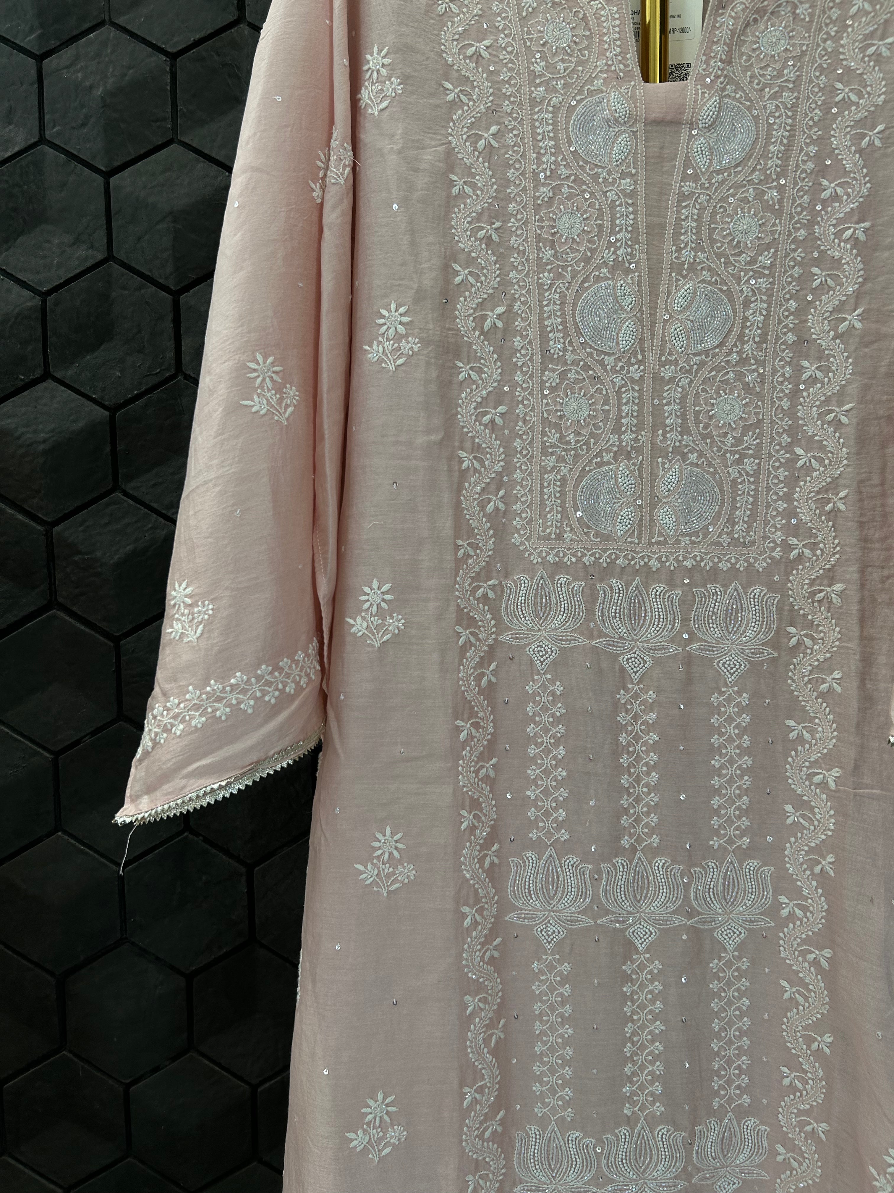 Pink Chanderi Chikankari Kurta Set