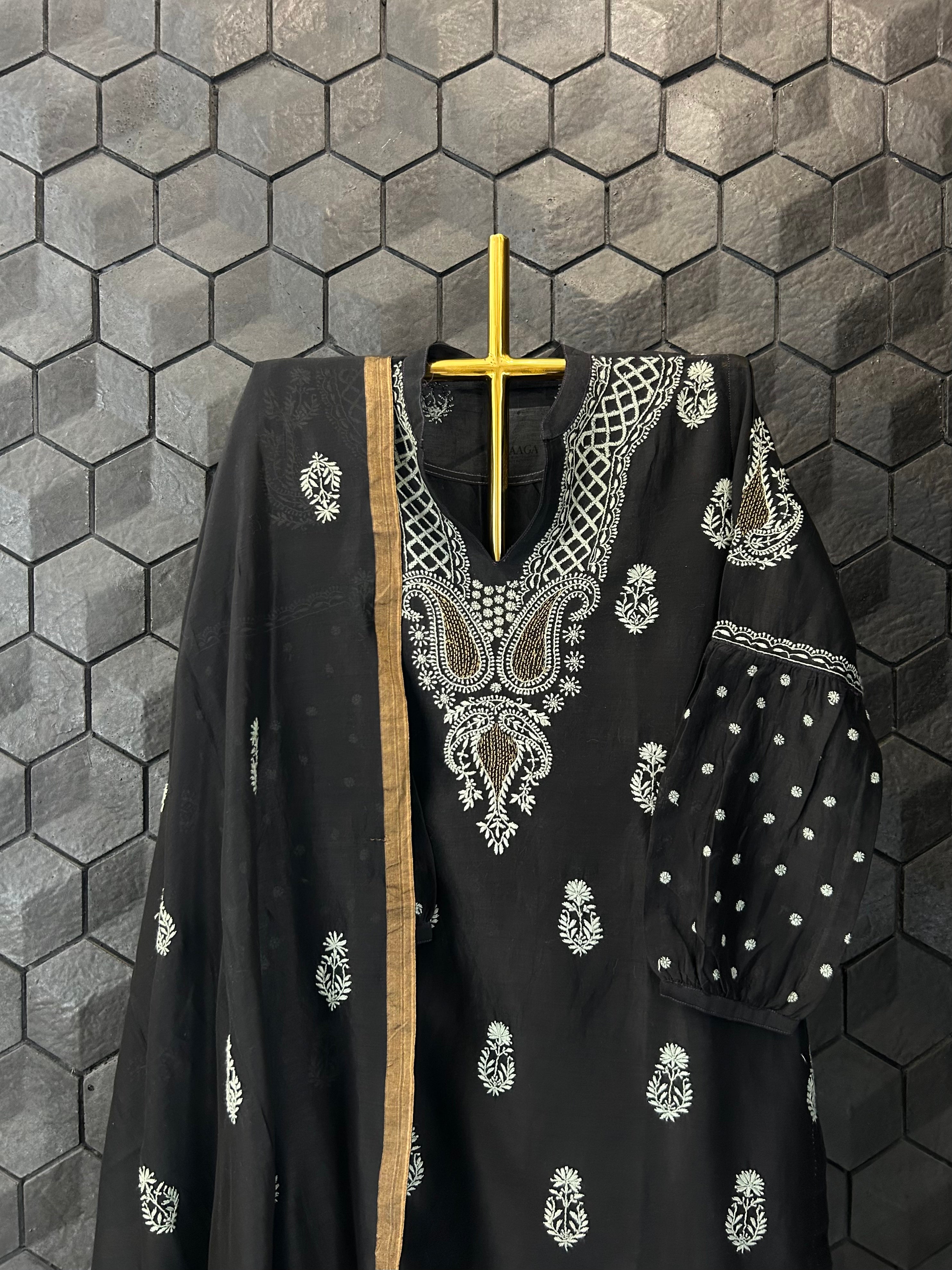 Black Chanderi Chikankari Suit Set