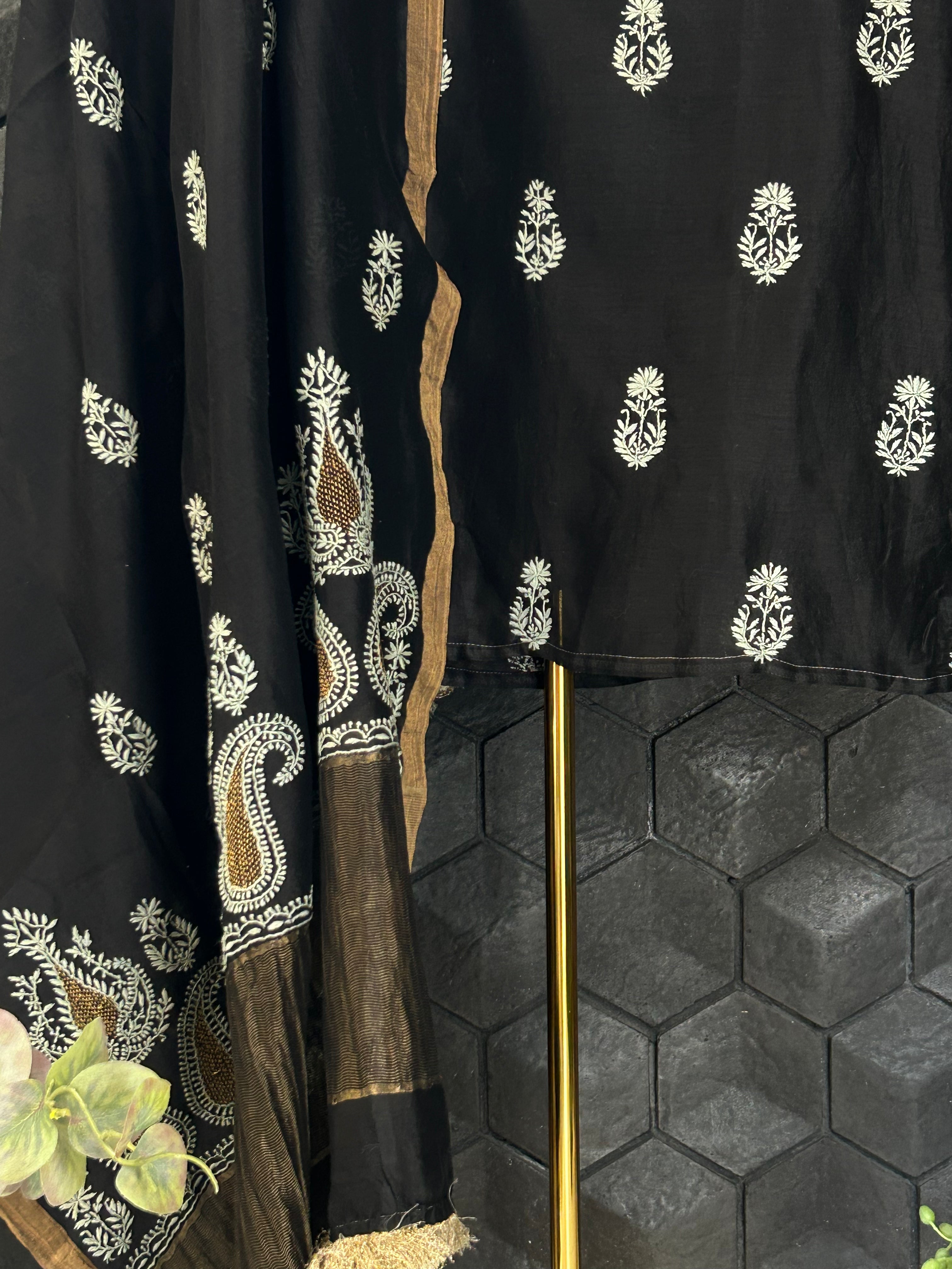 Black Chanderi Chikankari Suit Set