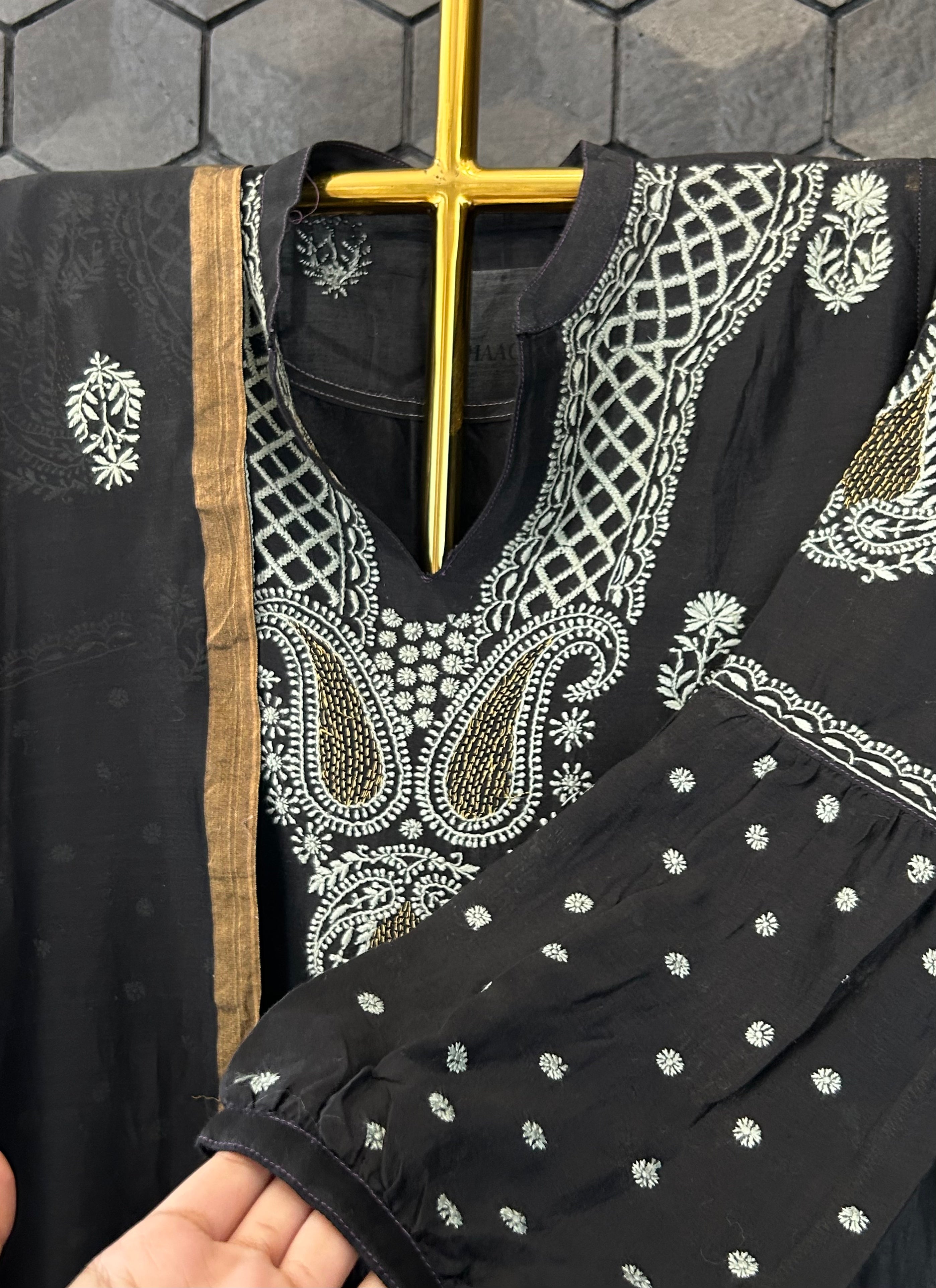 Black Chanderi Chikankari Suit Set