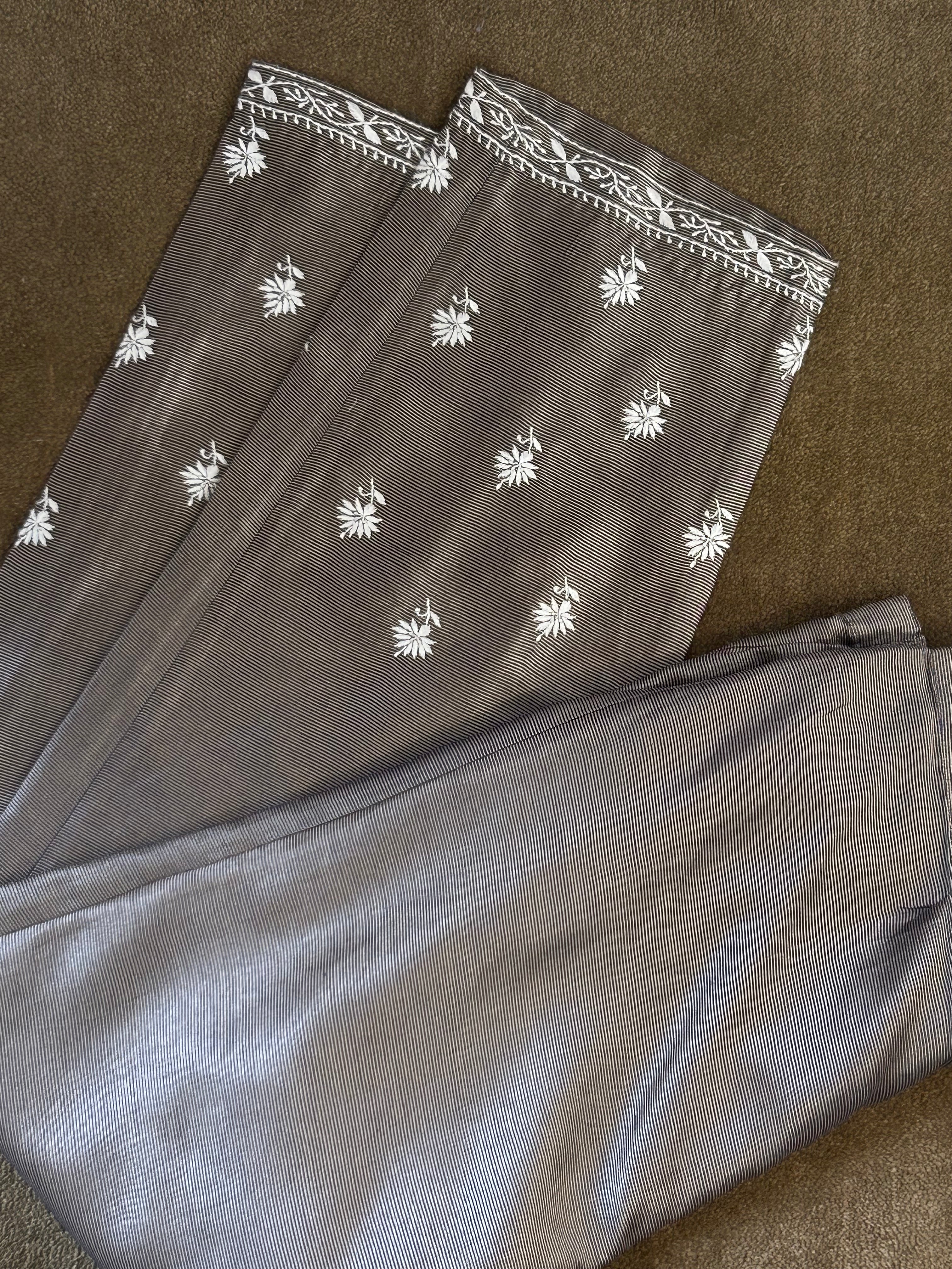 Grey Chanderi Chikankari kurta set