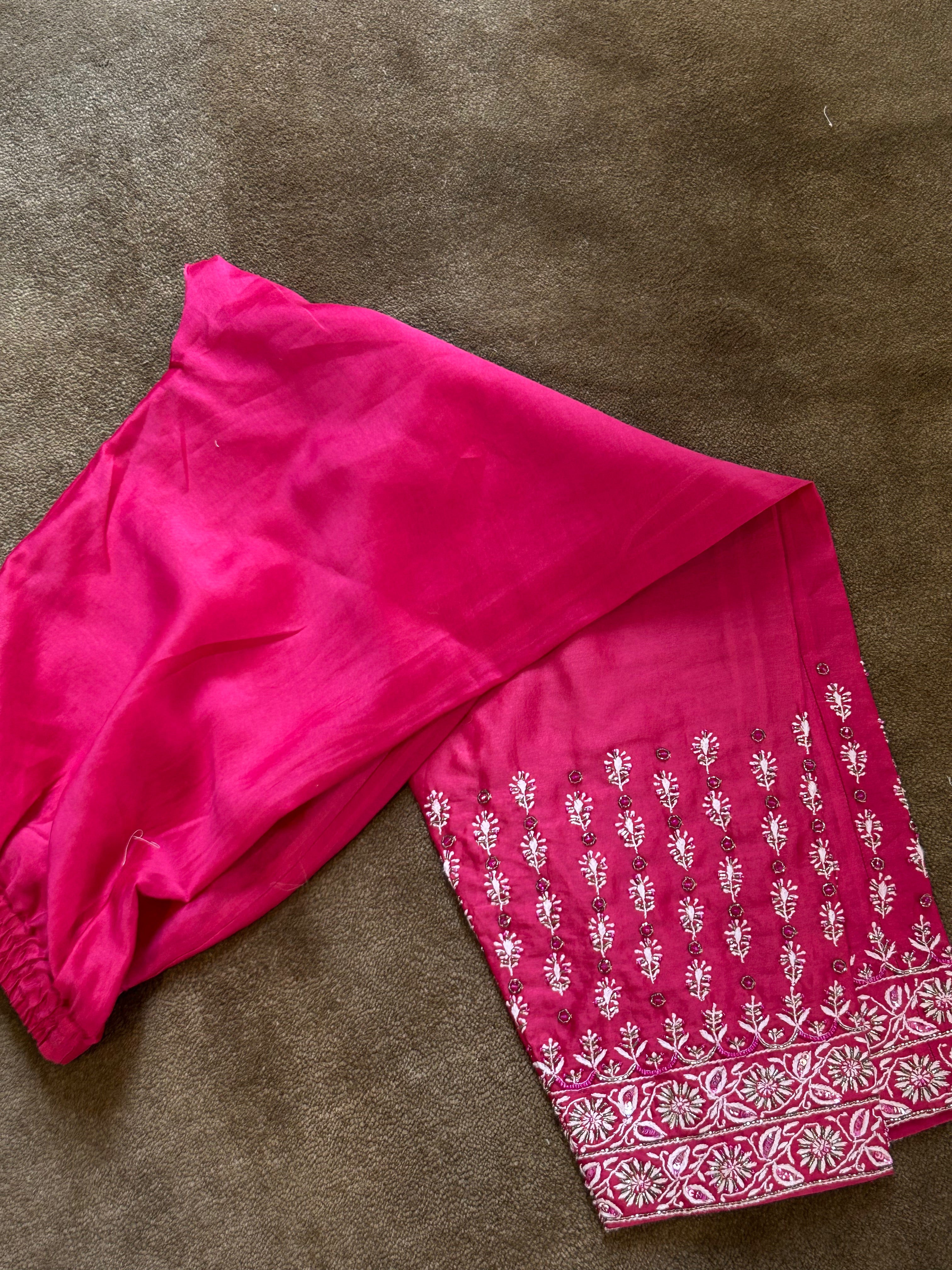 Fuschia Chanderi Chikankari Anarkali Set
