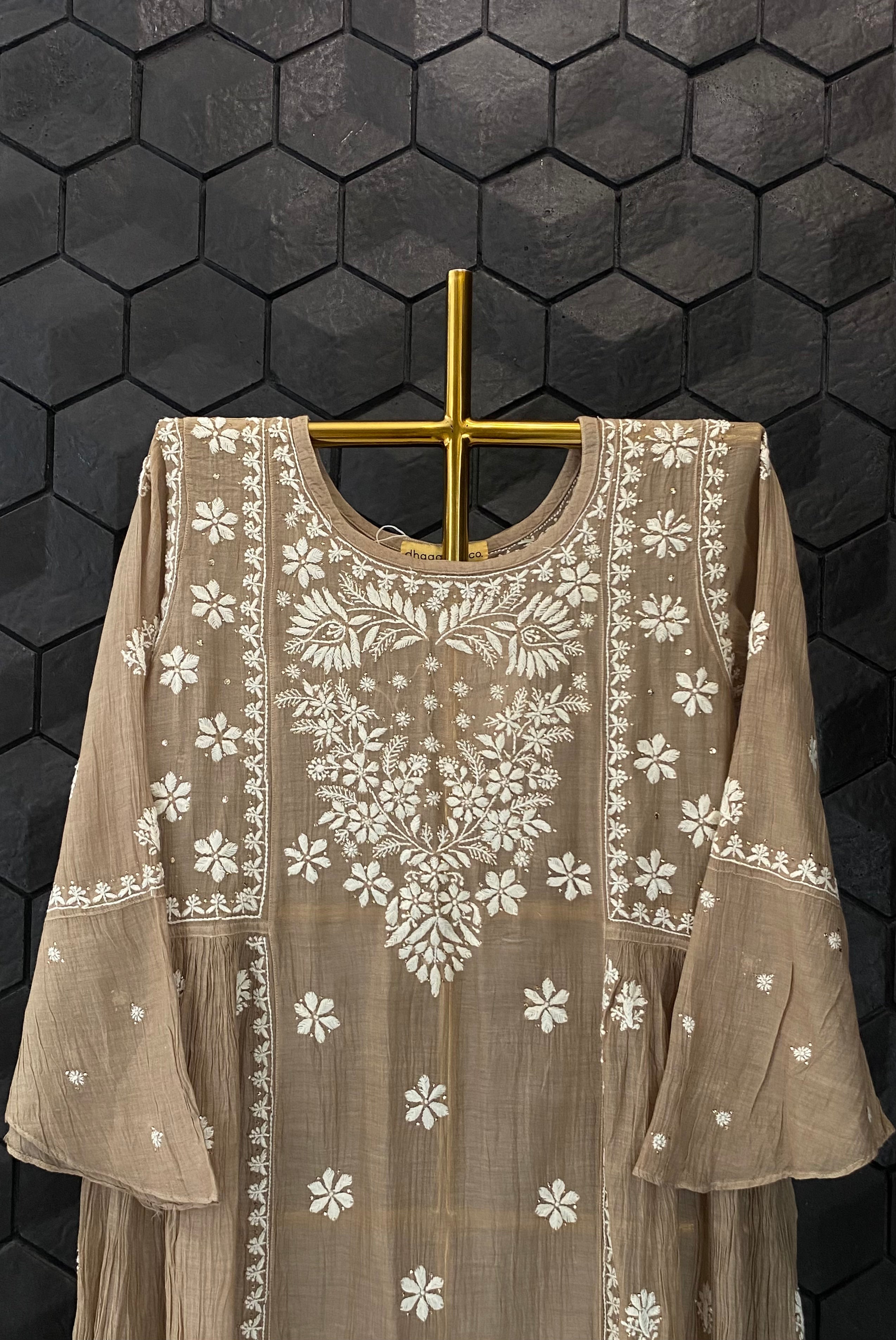 Brown Mul Chanderi Chikankari Tunic