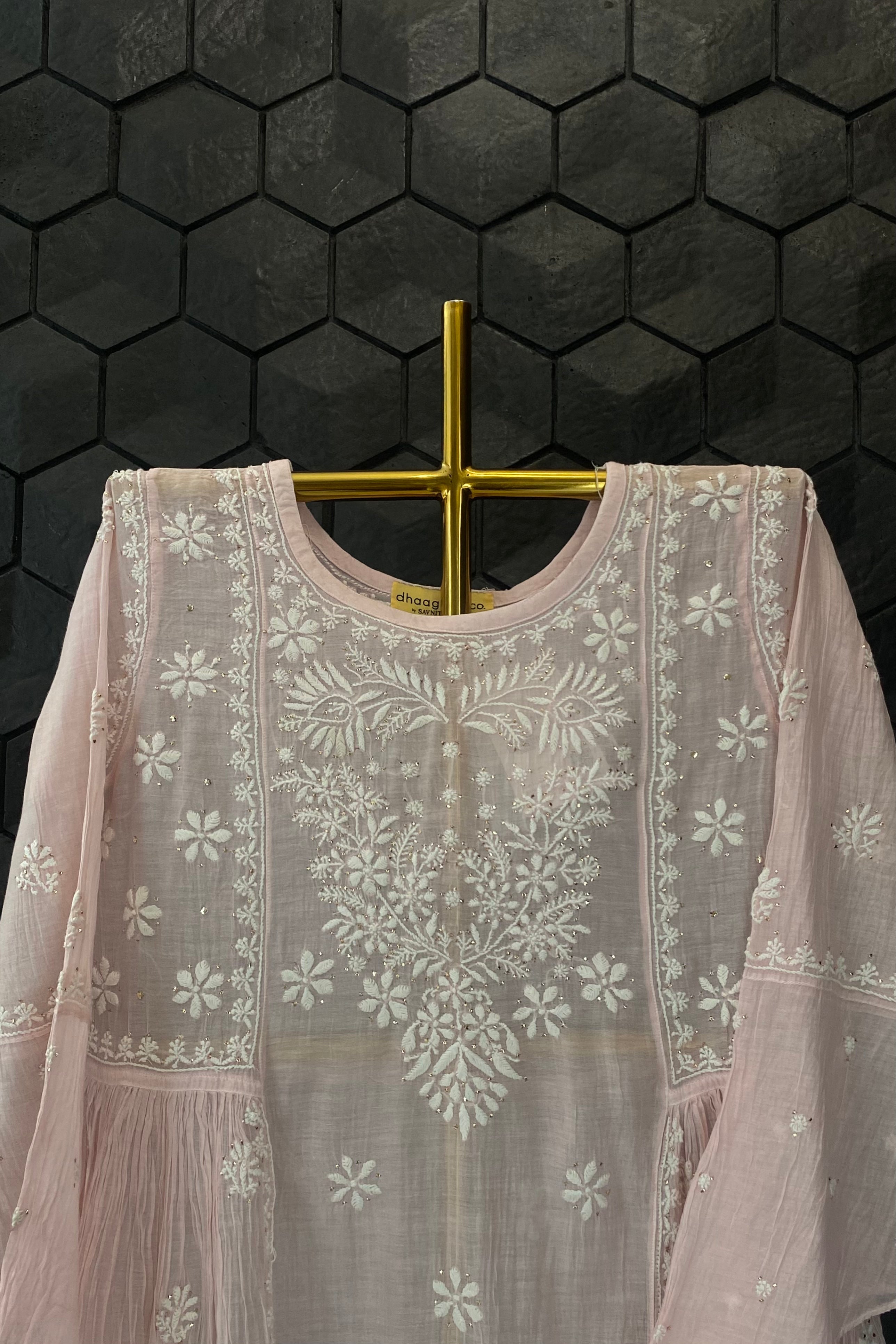 Pink Mul Chanderi Chikankari Tunic