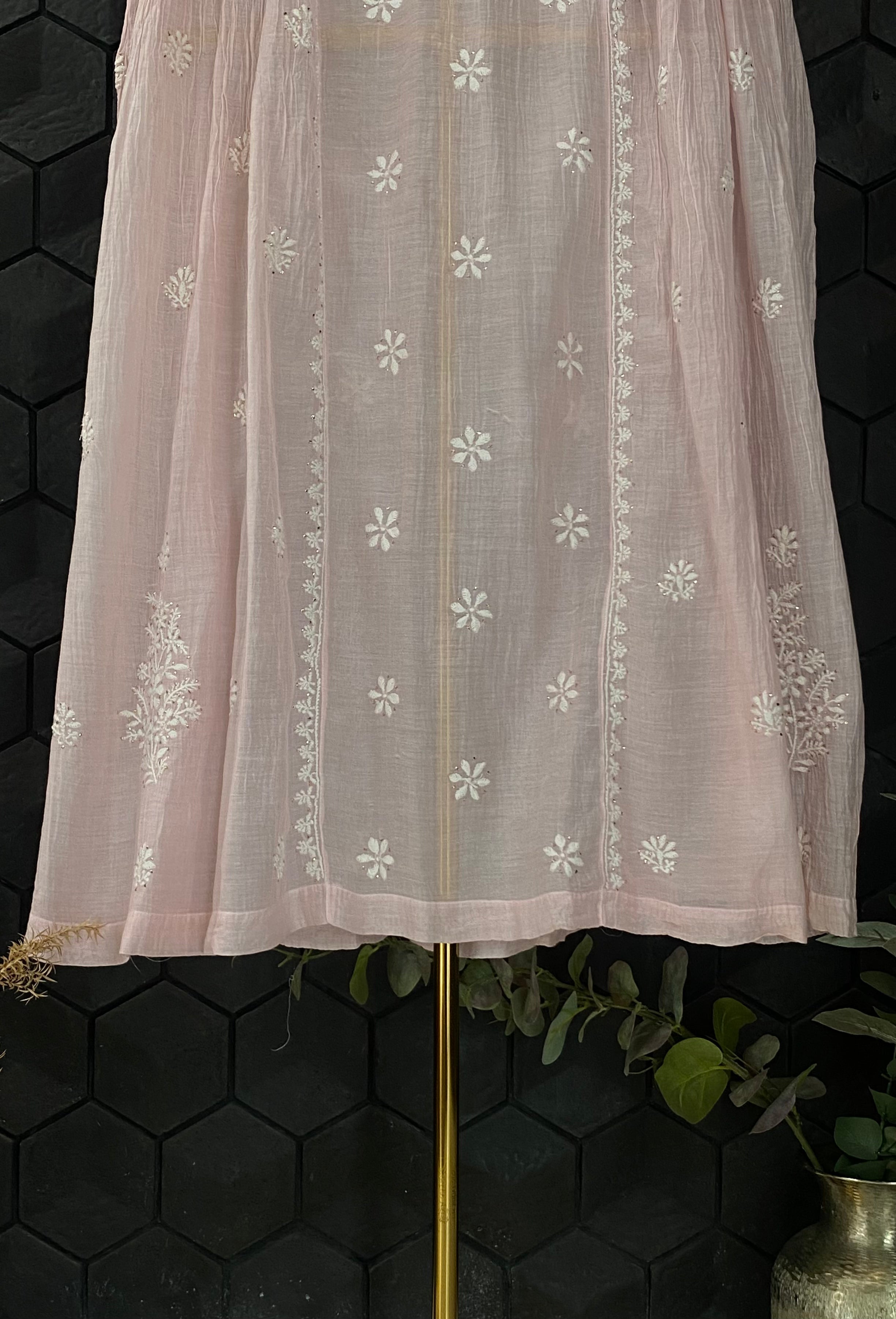 Pink Mul Chanderi Chikankari Tunic