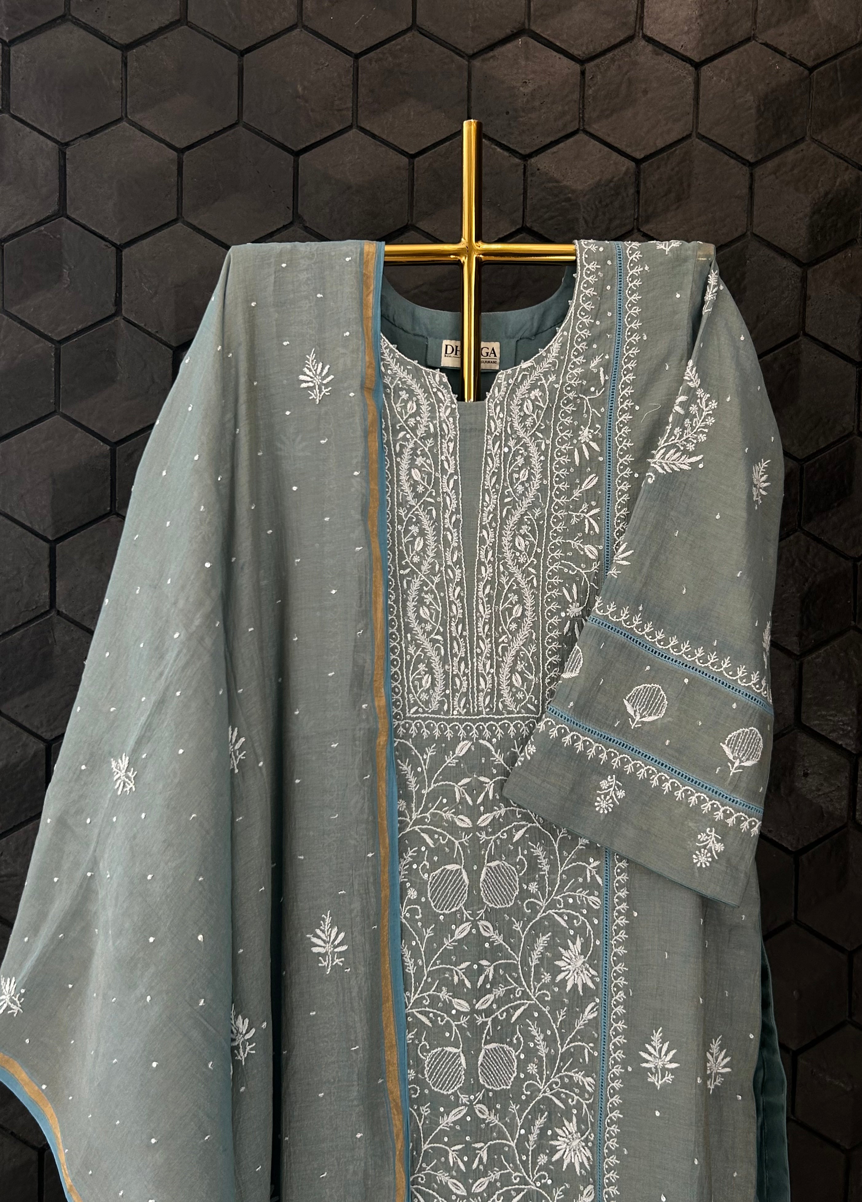 Green Tissue Chikankari Suit Set