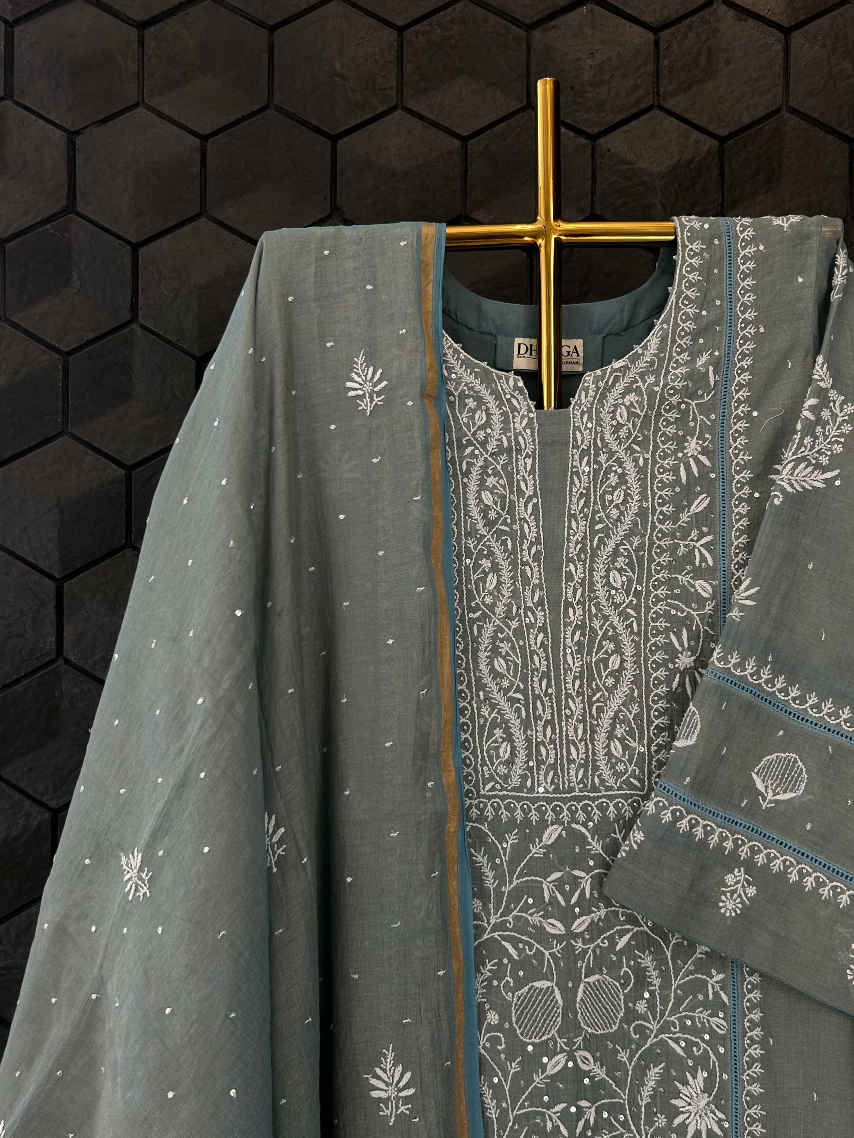 Green Tissue Chikankari Suit Set