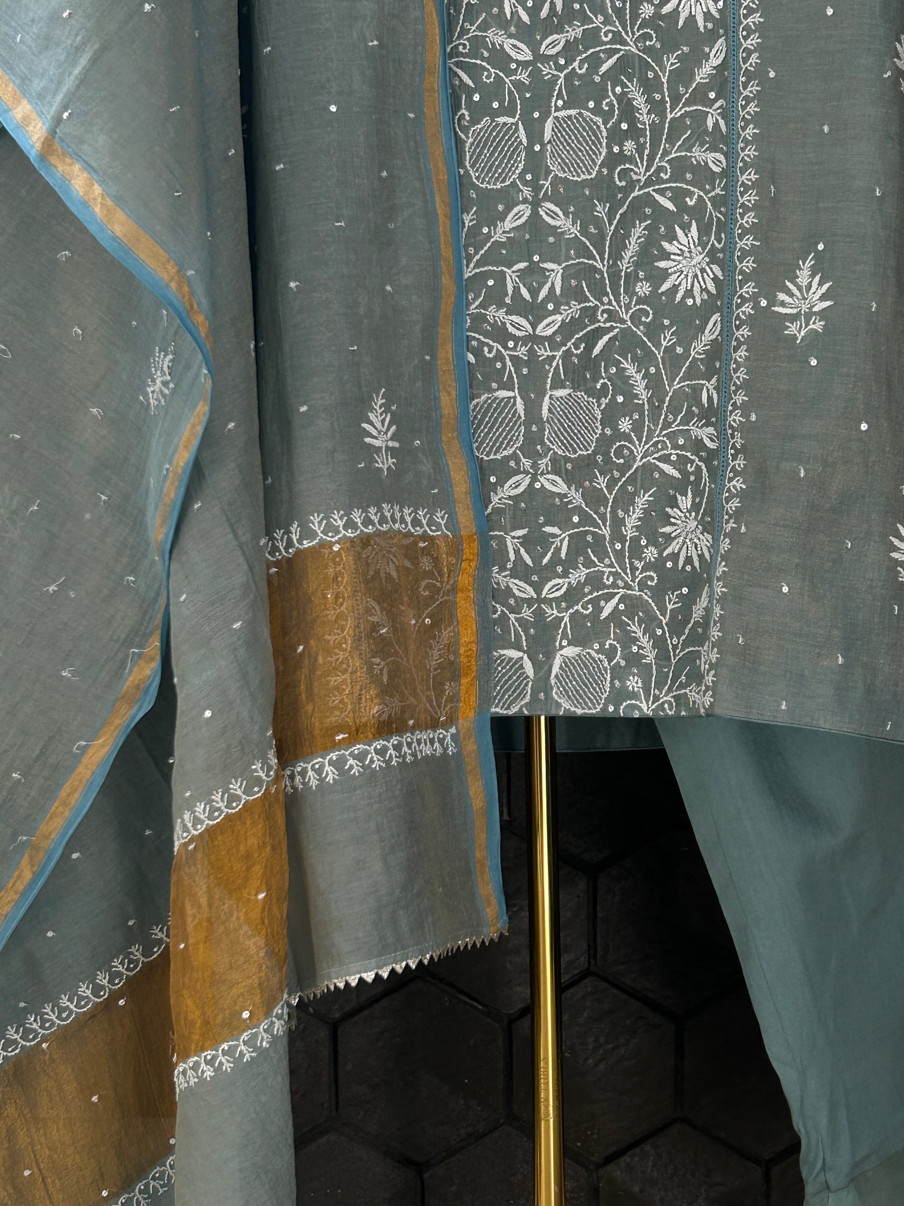 Green Tissue Chikankari Suit Set