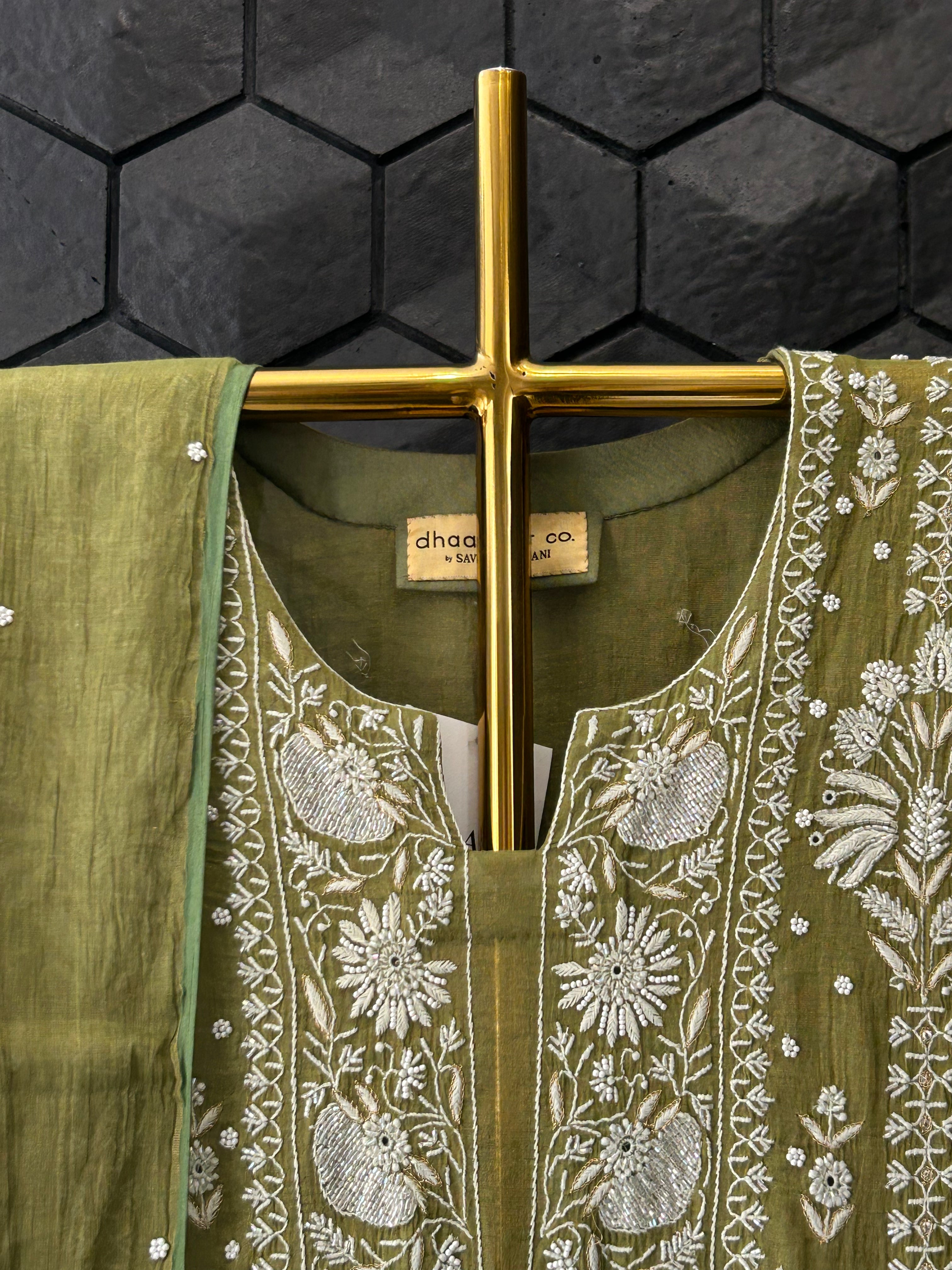 Green Tissue Chikankari Kurta Set