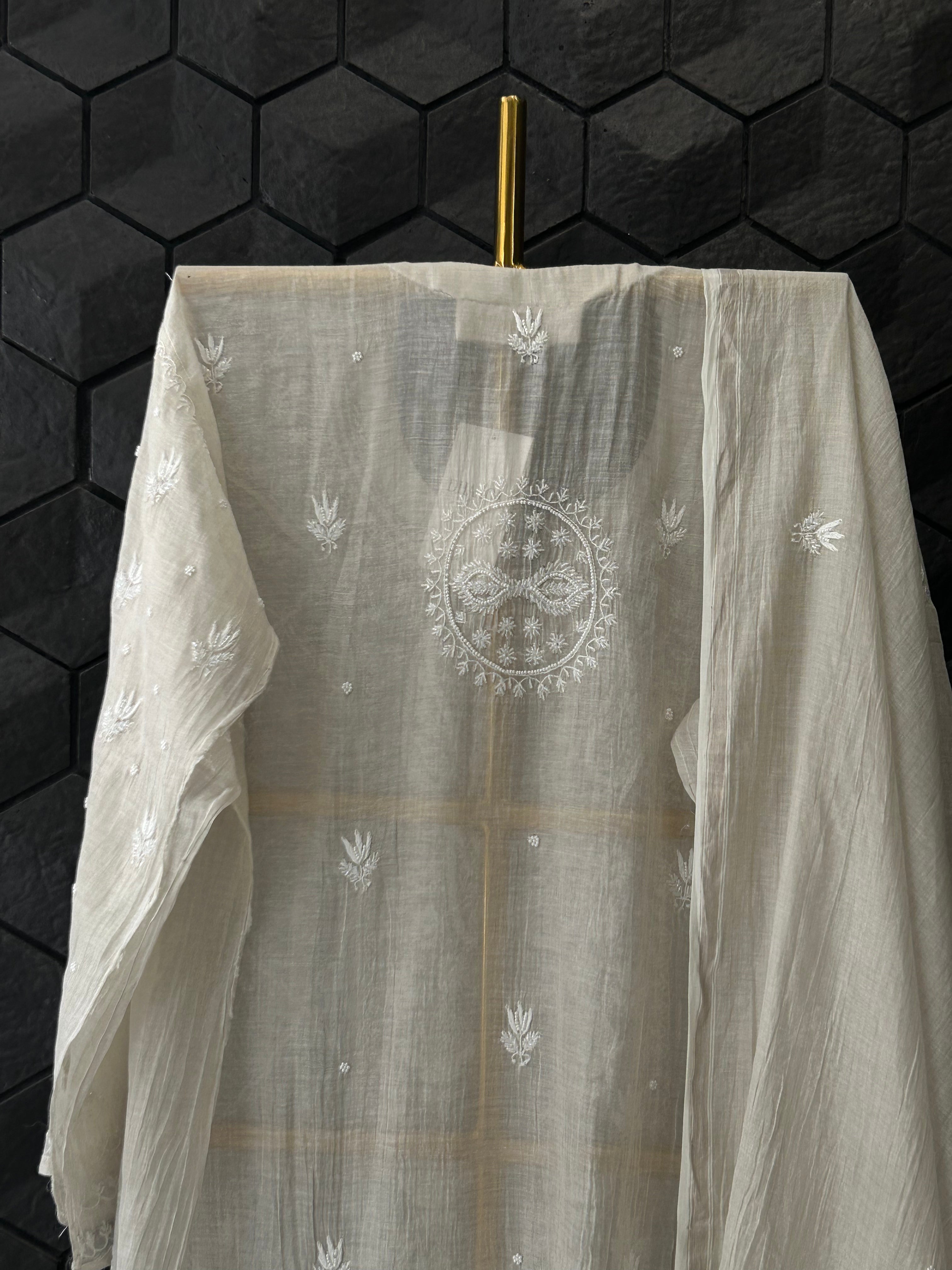 Silver Tissue Chikankari kurta Set