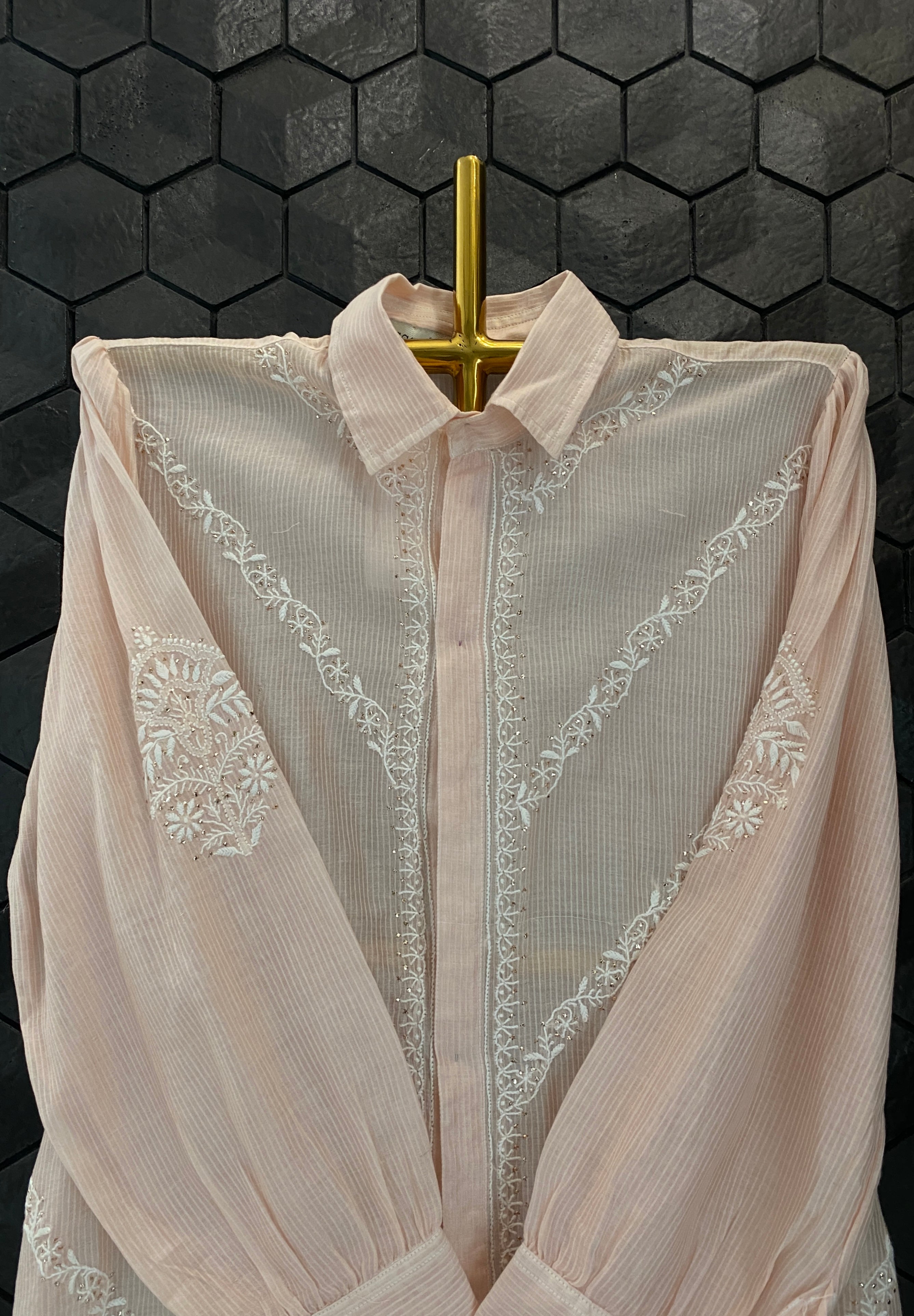 Pink Maheshwari Chikankari Shirt