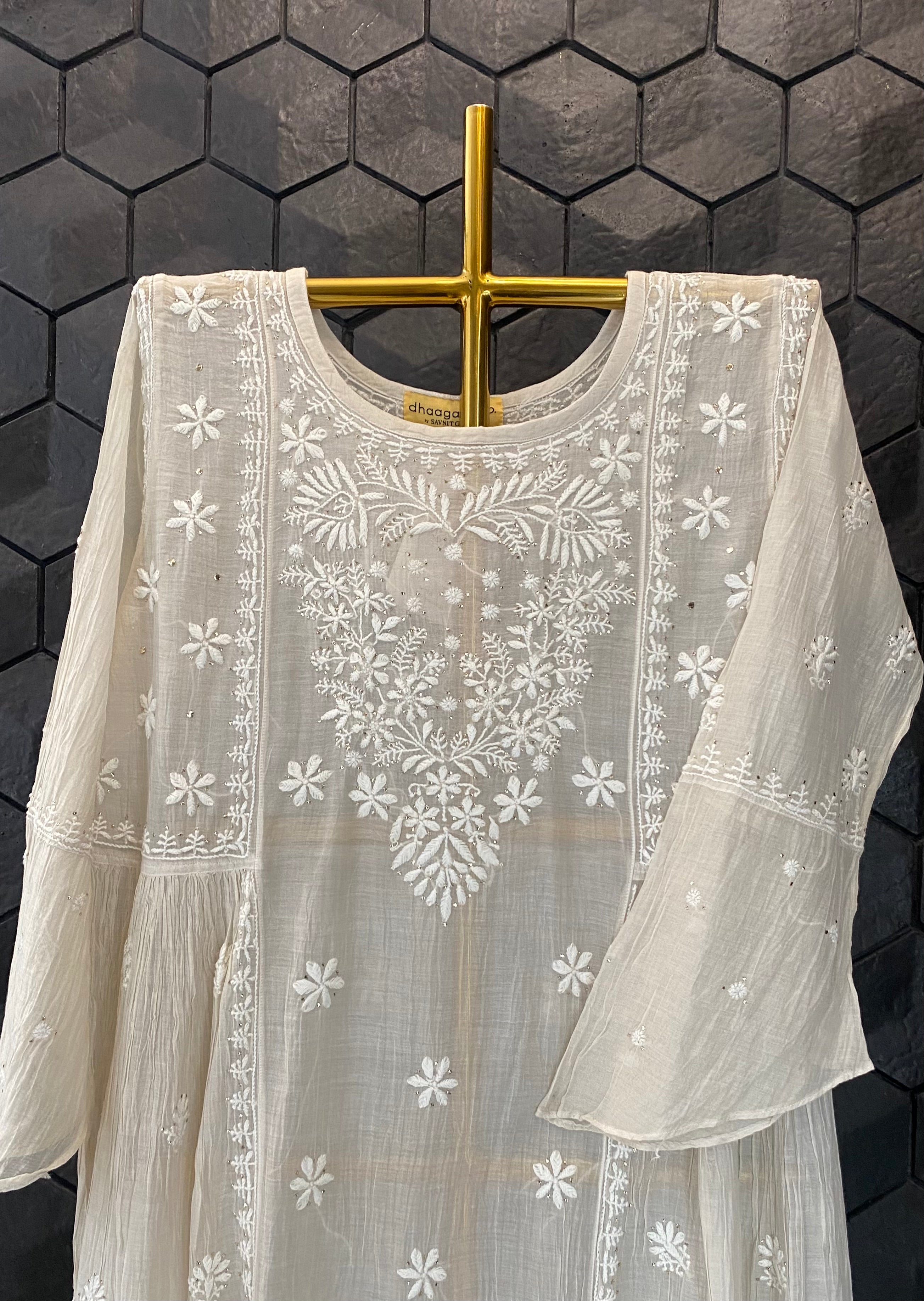 Beige Mul Chanderi Chikankari Tunic