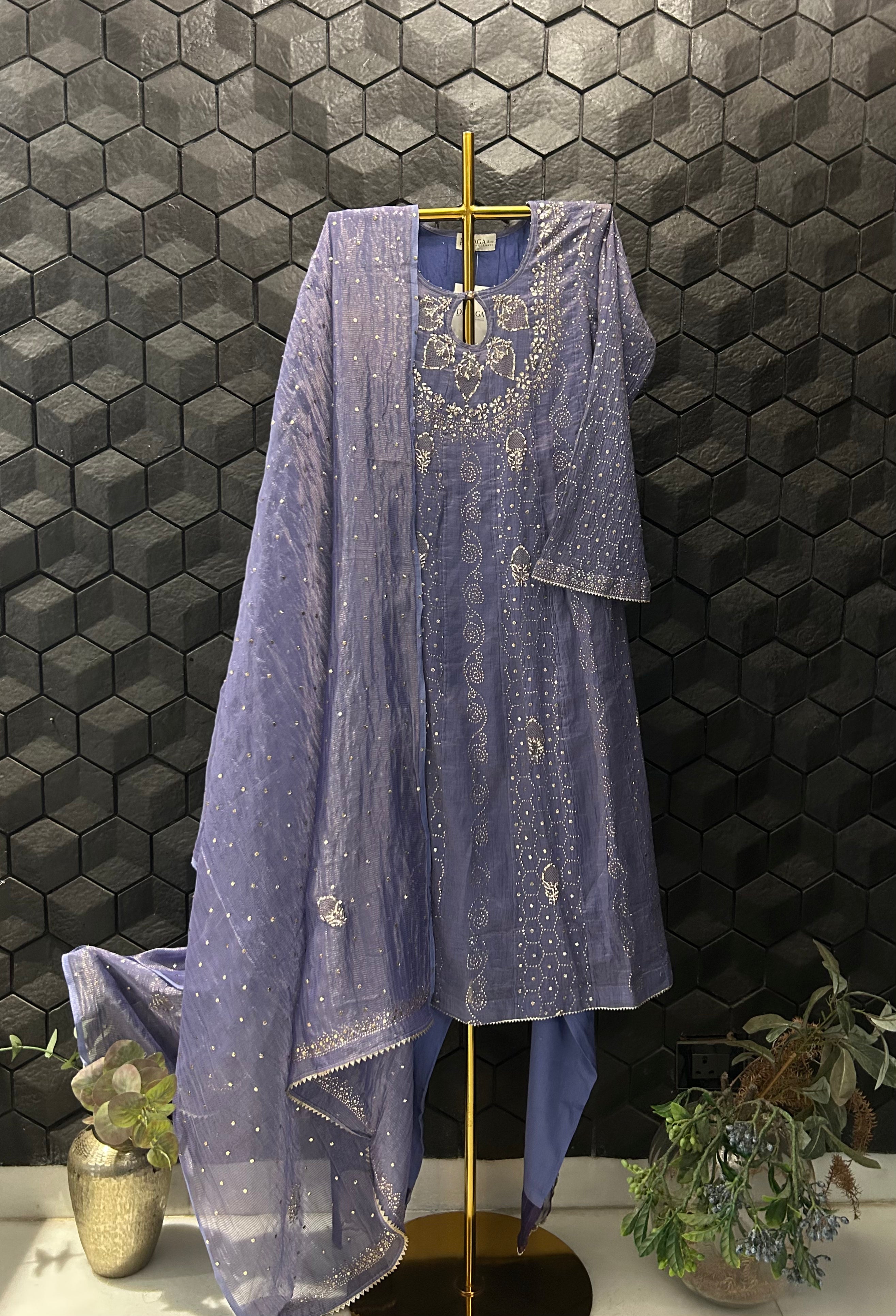 Purple Tissue Mukaish Suit Set