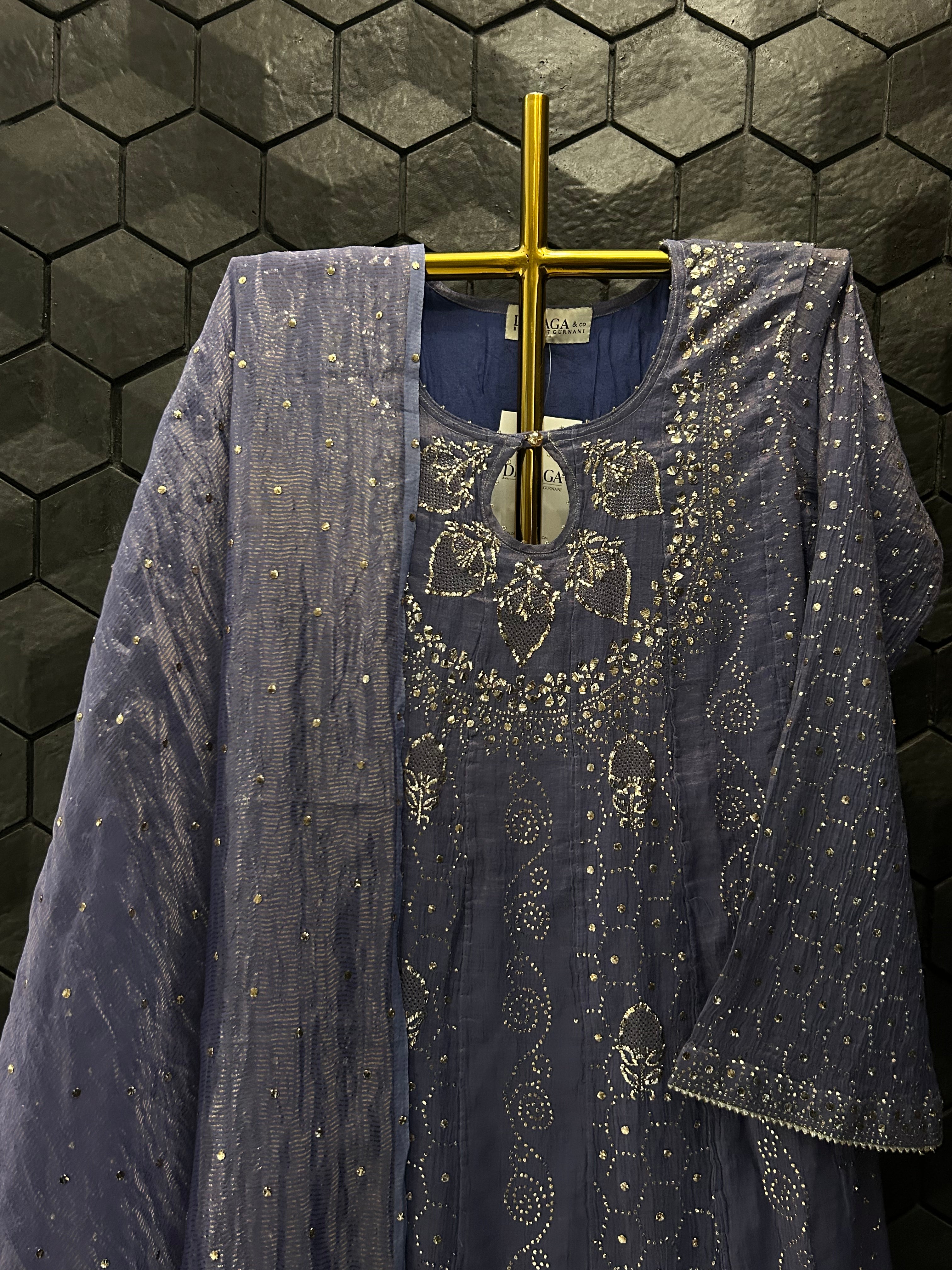 Purple Tissue Mukaish Suit Set