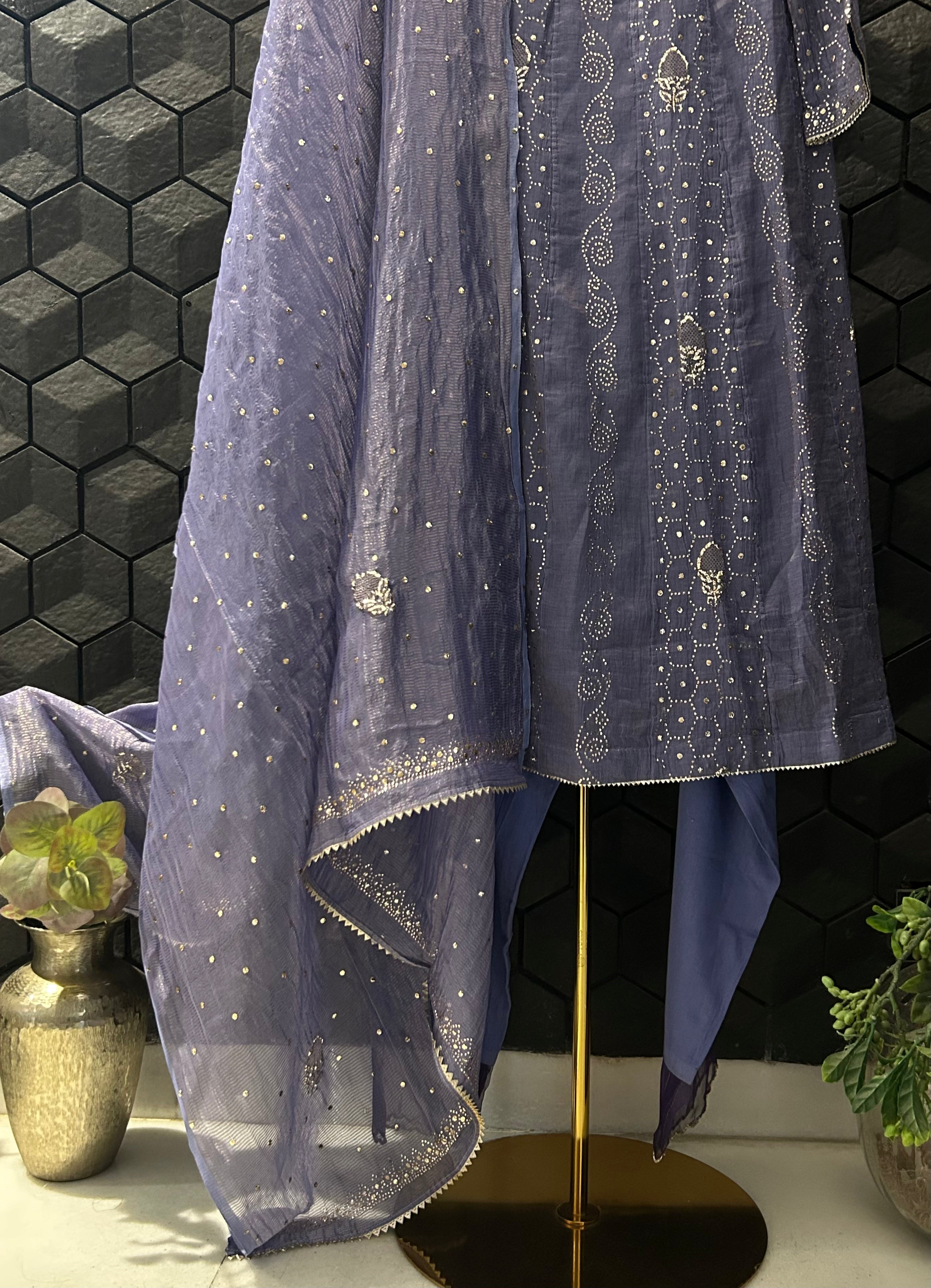 Purple Tissue Mukaish Suit Set