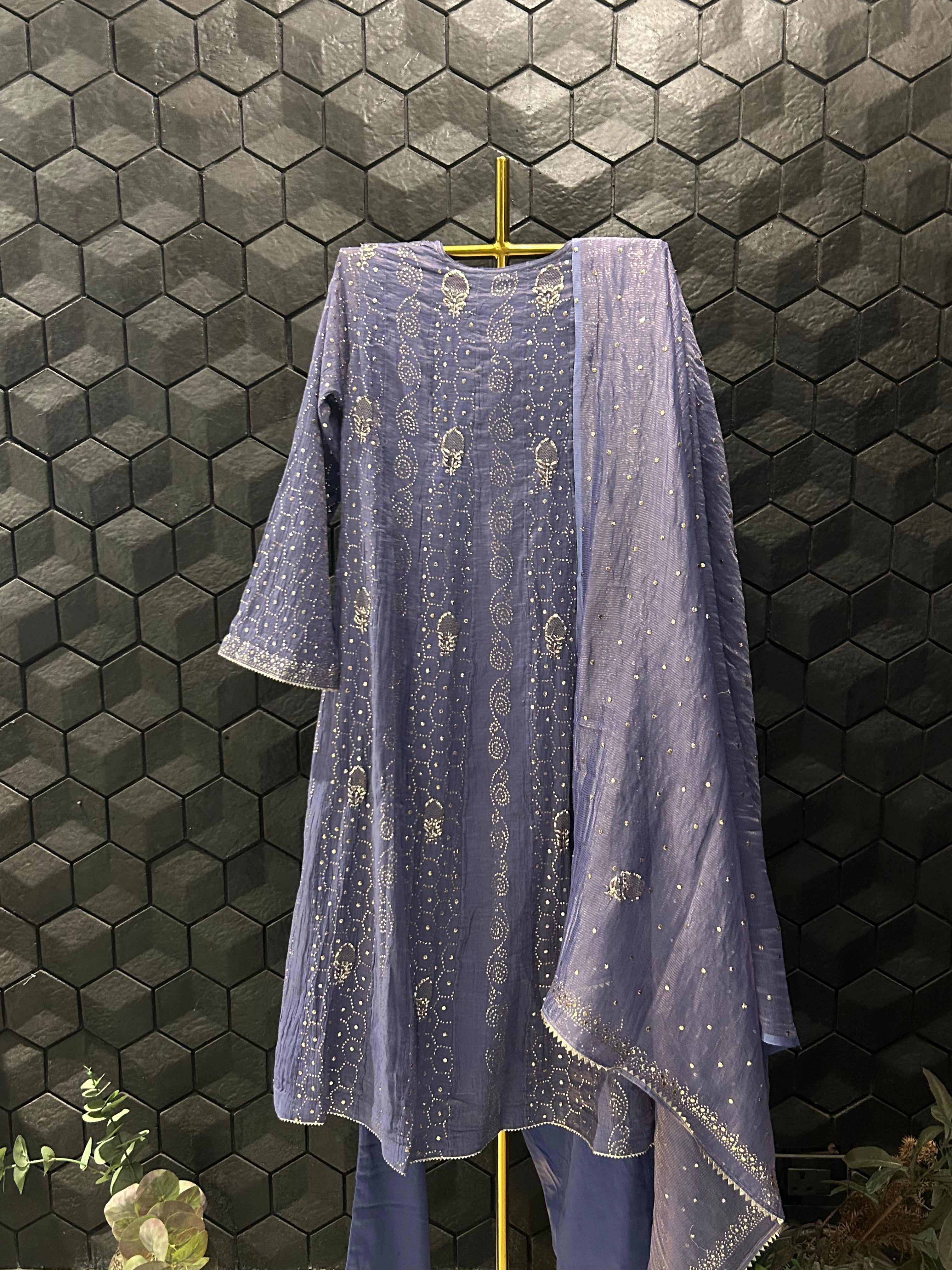 Purple Tissue Mukaish Suit Set