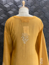 Mustard Mul Chanderi Chikankari Kurta Set