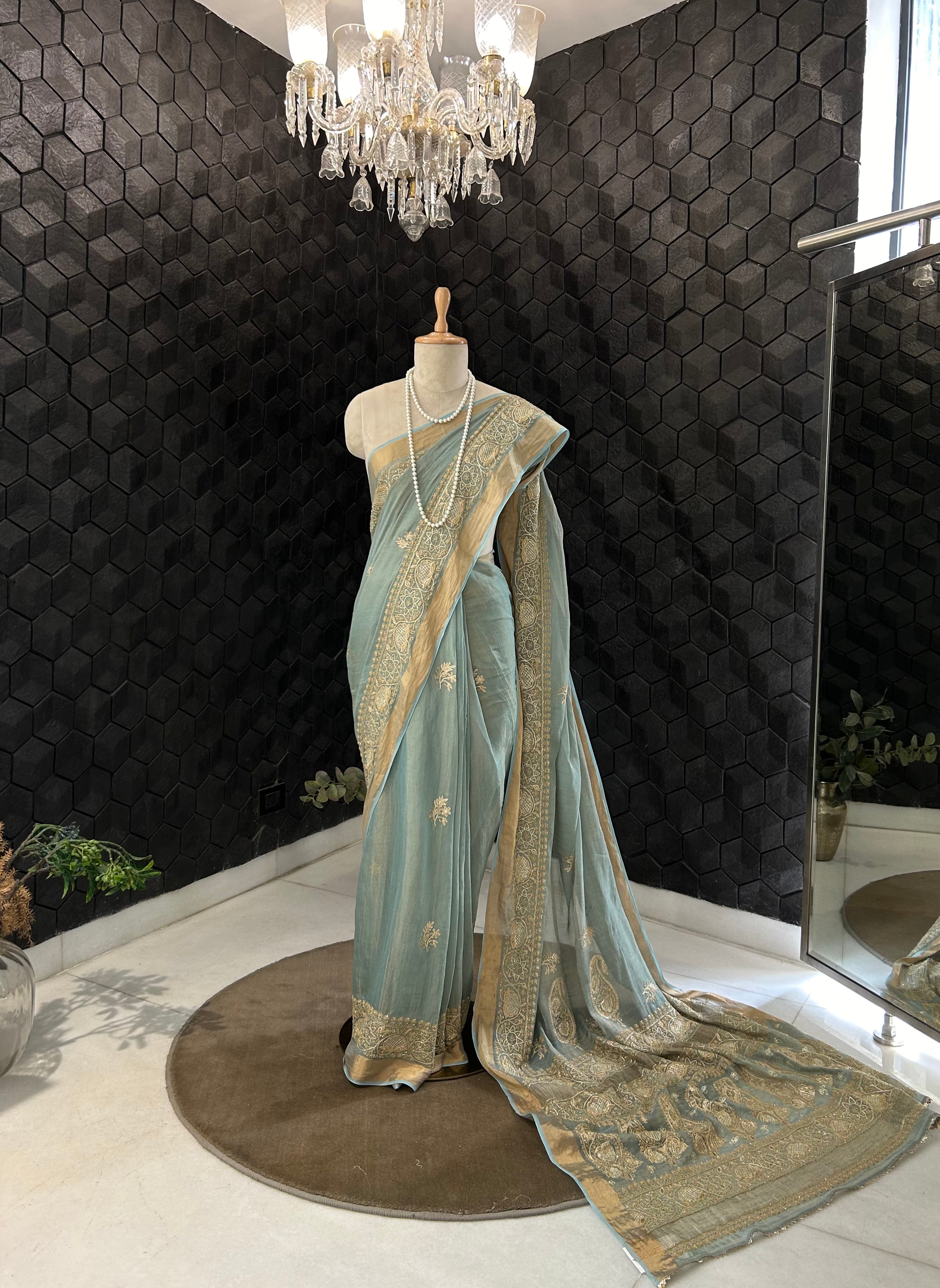 Sea Green Tissue Saree