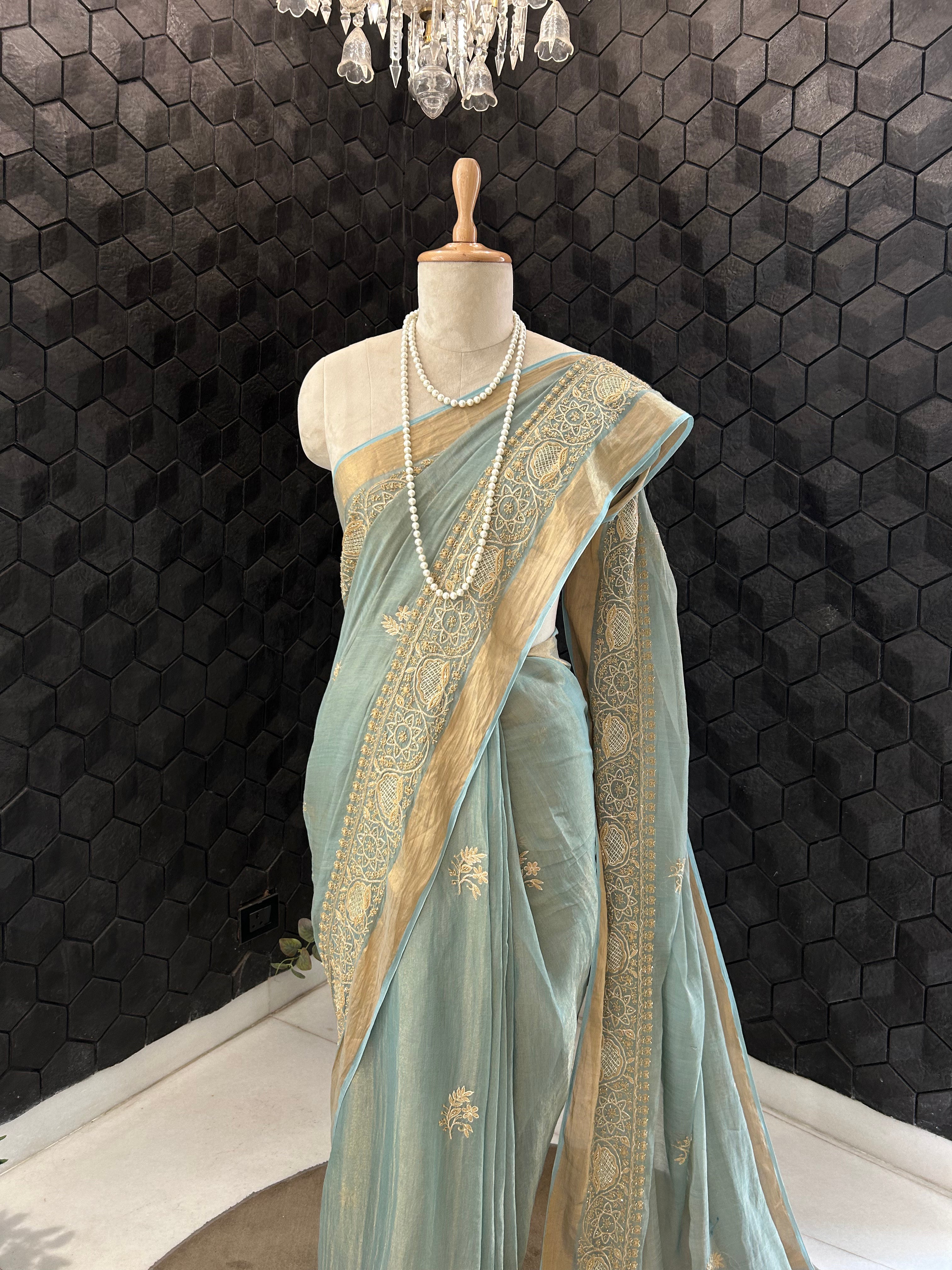 Sea Green Tissue Saree