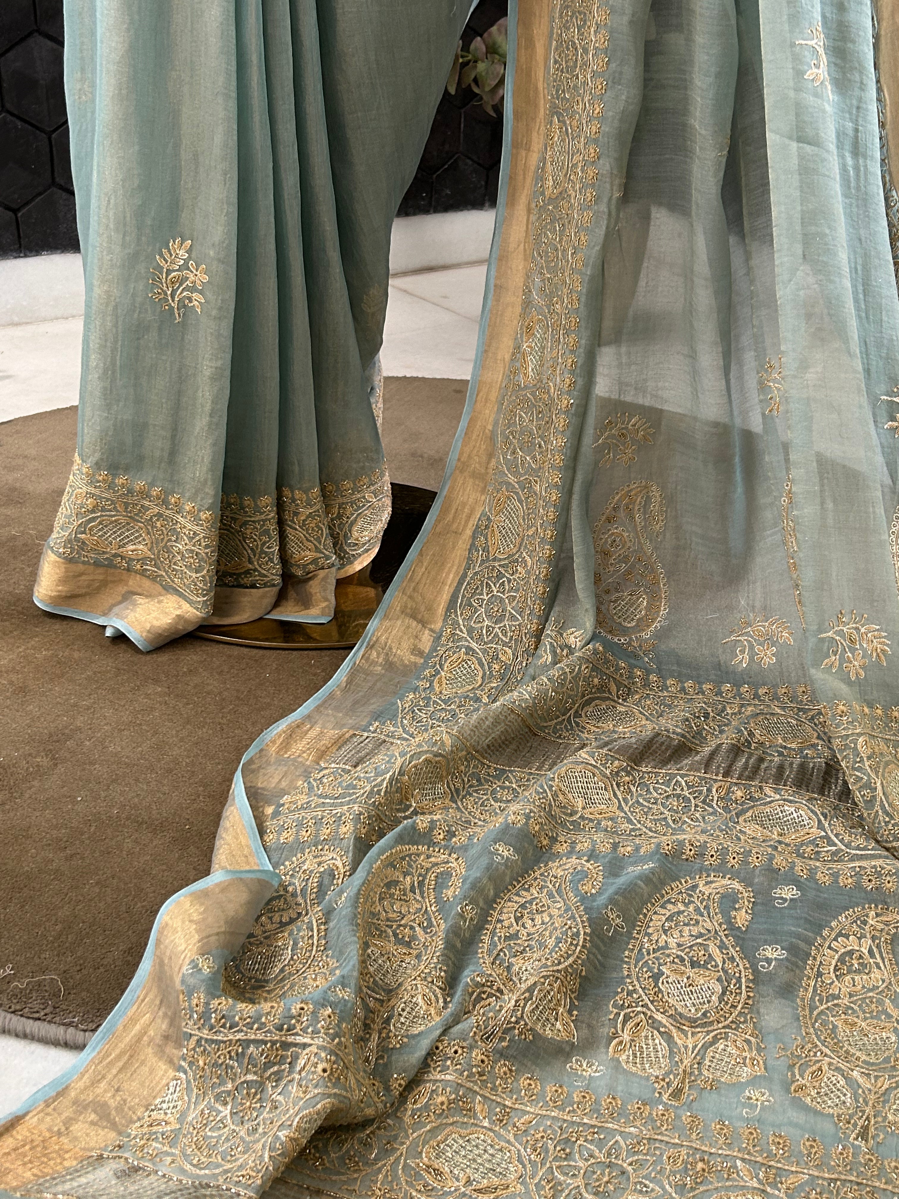 Sea Green Tissue Saree