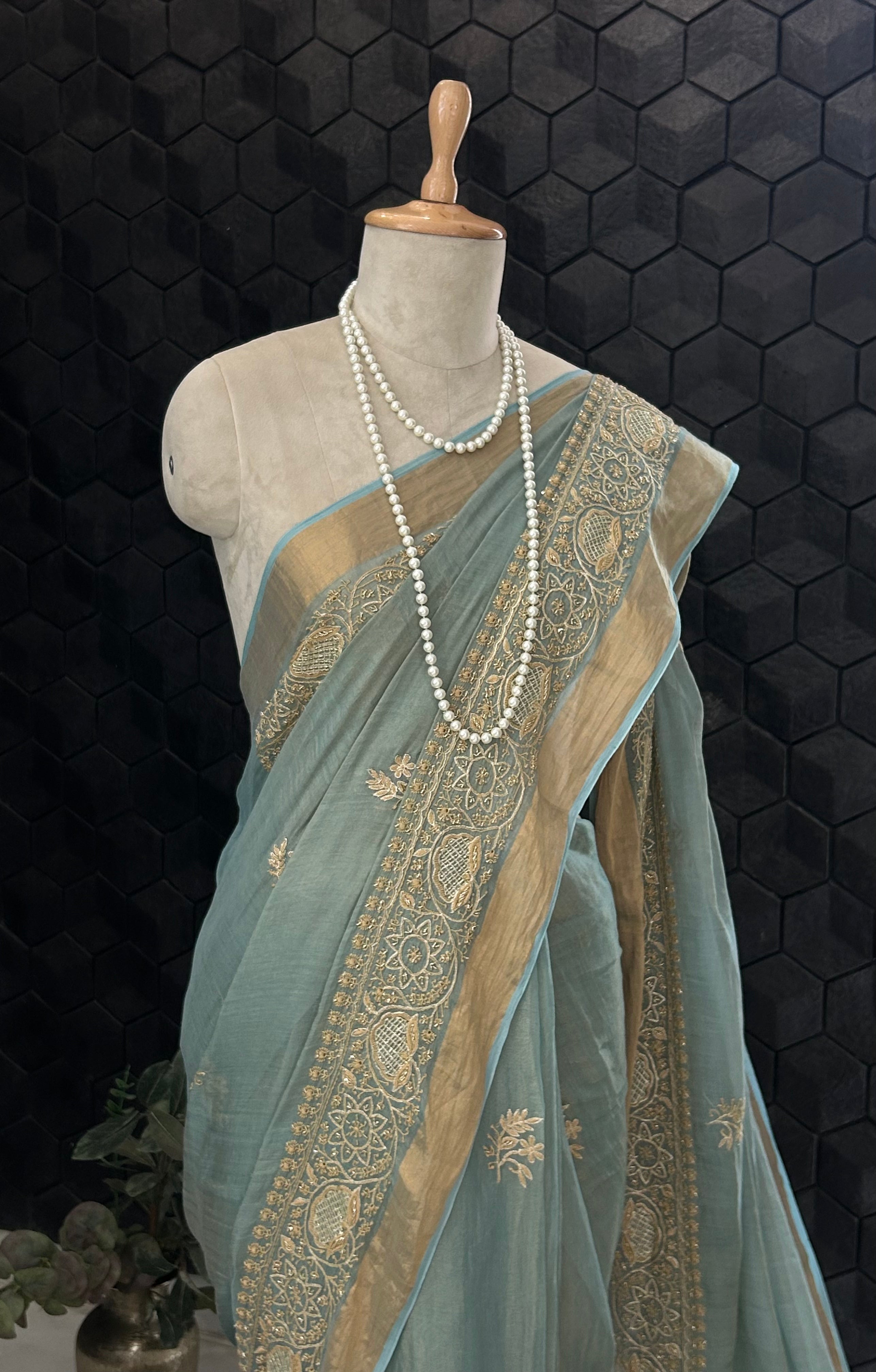 Sea Green Tissue Saree