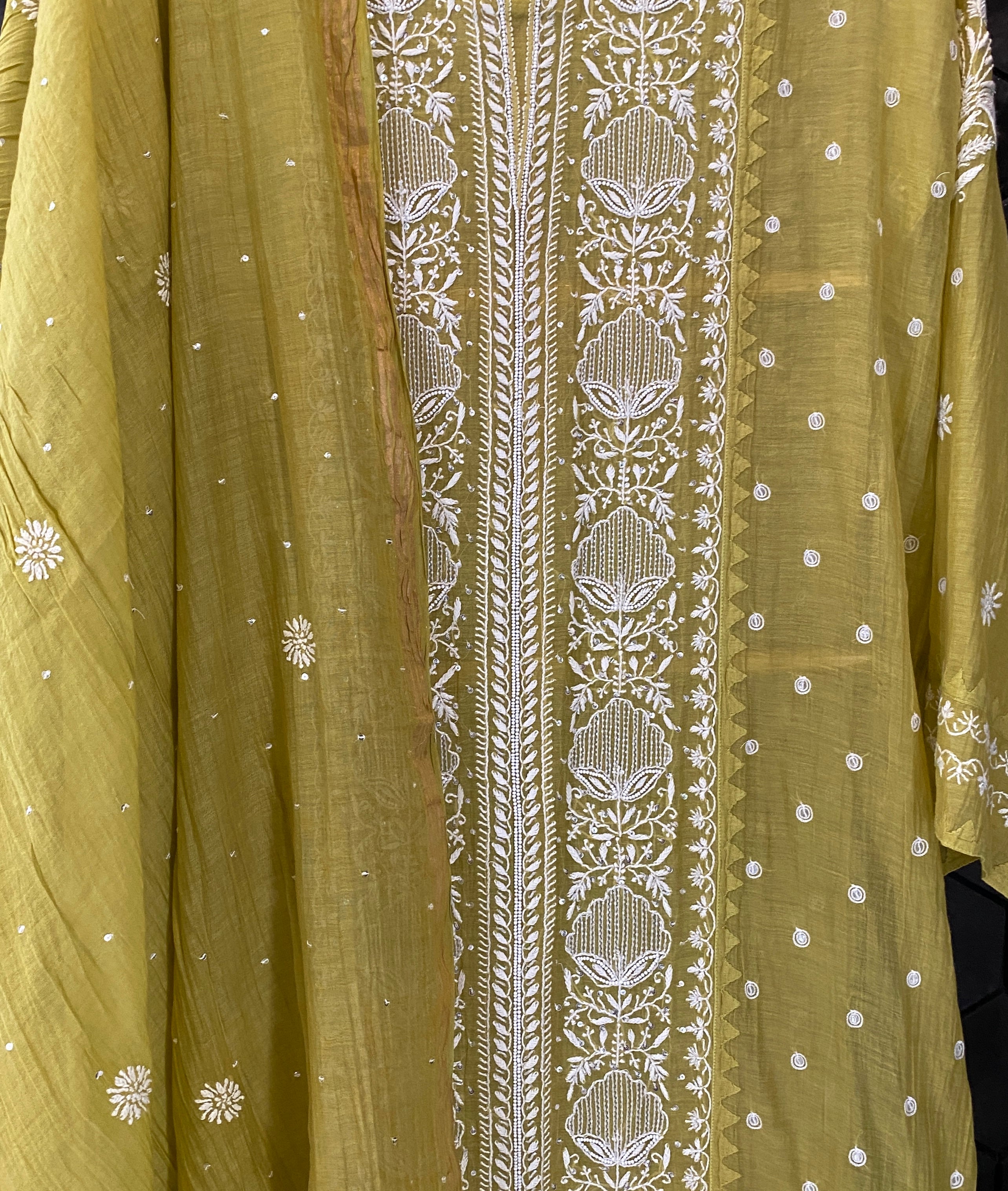 Lime Green Chanderi Chikankari Kurta Set