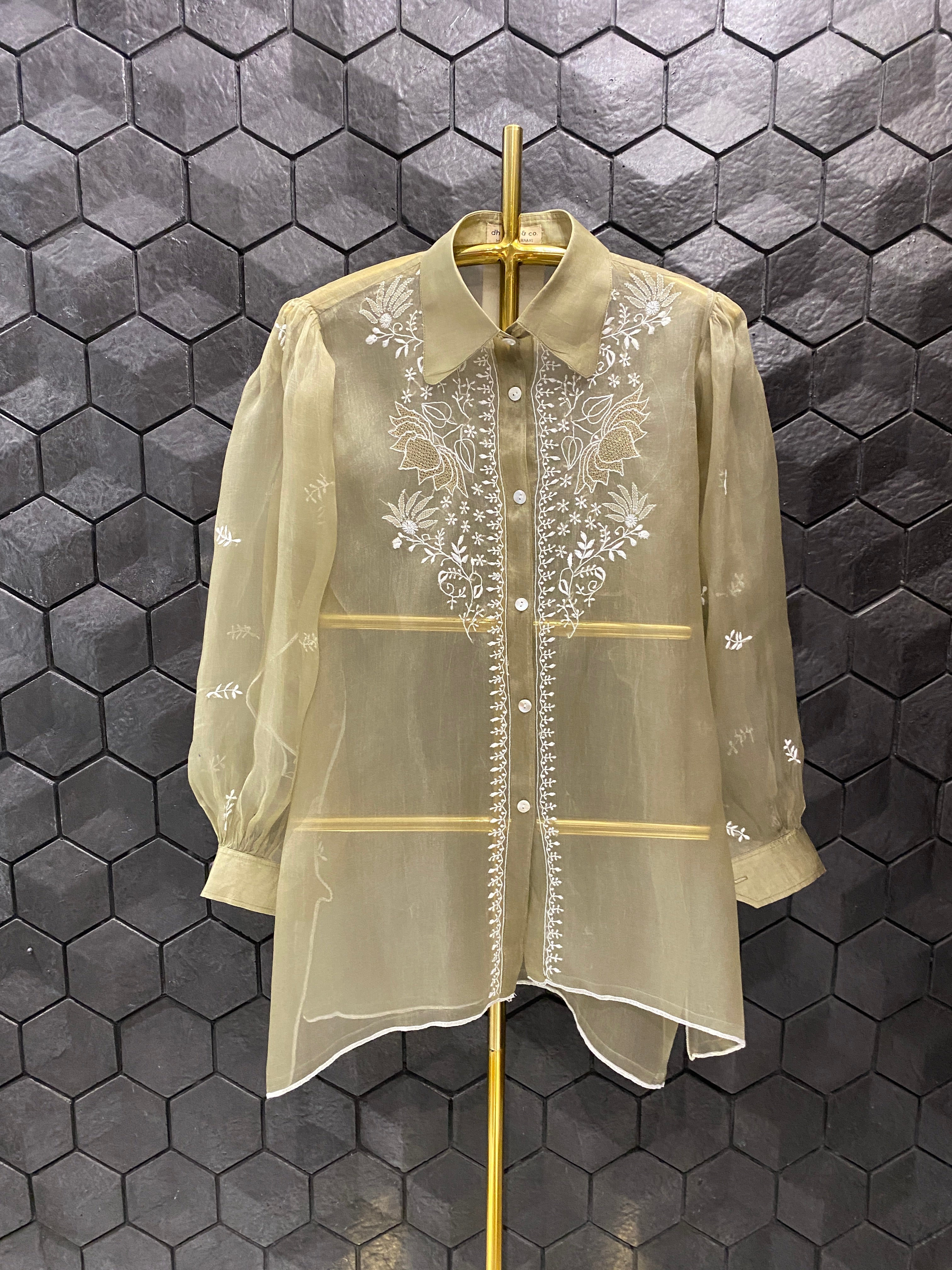 Mehendi Organza Chikankari Shirt