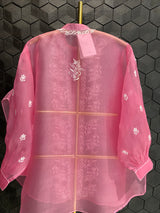 Pink organza chikankari shirt