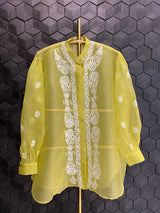 Lime Green organza chikankari shirt