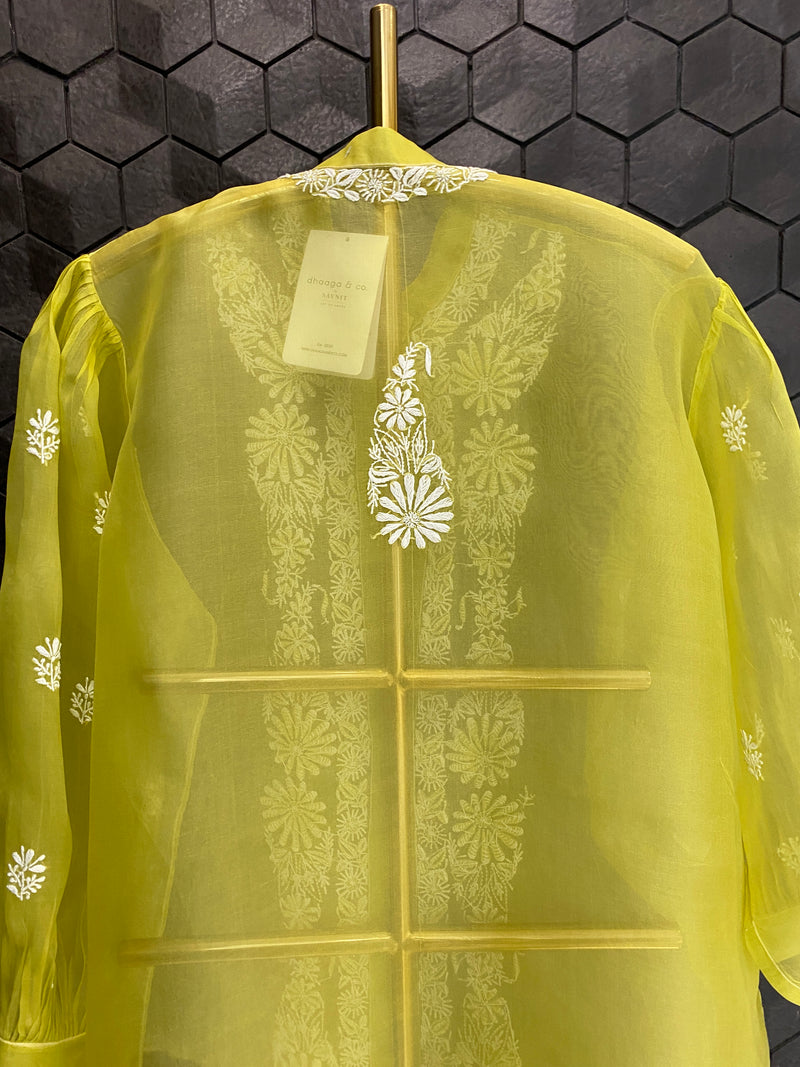 Lime Green organza chikankari shirt