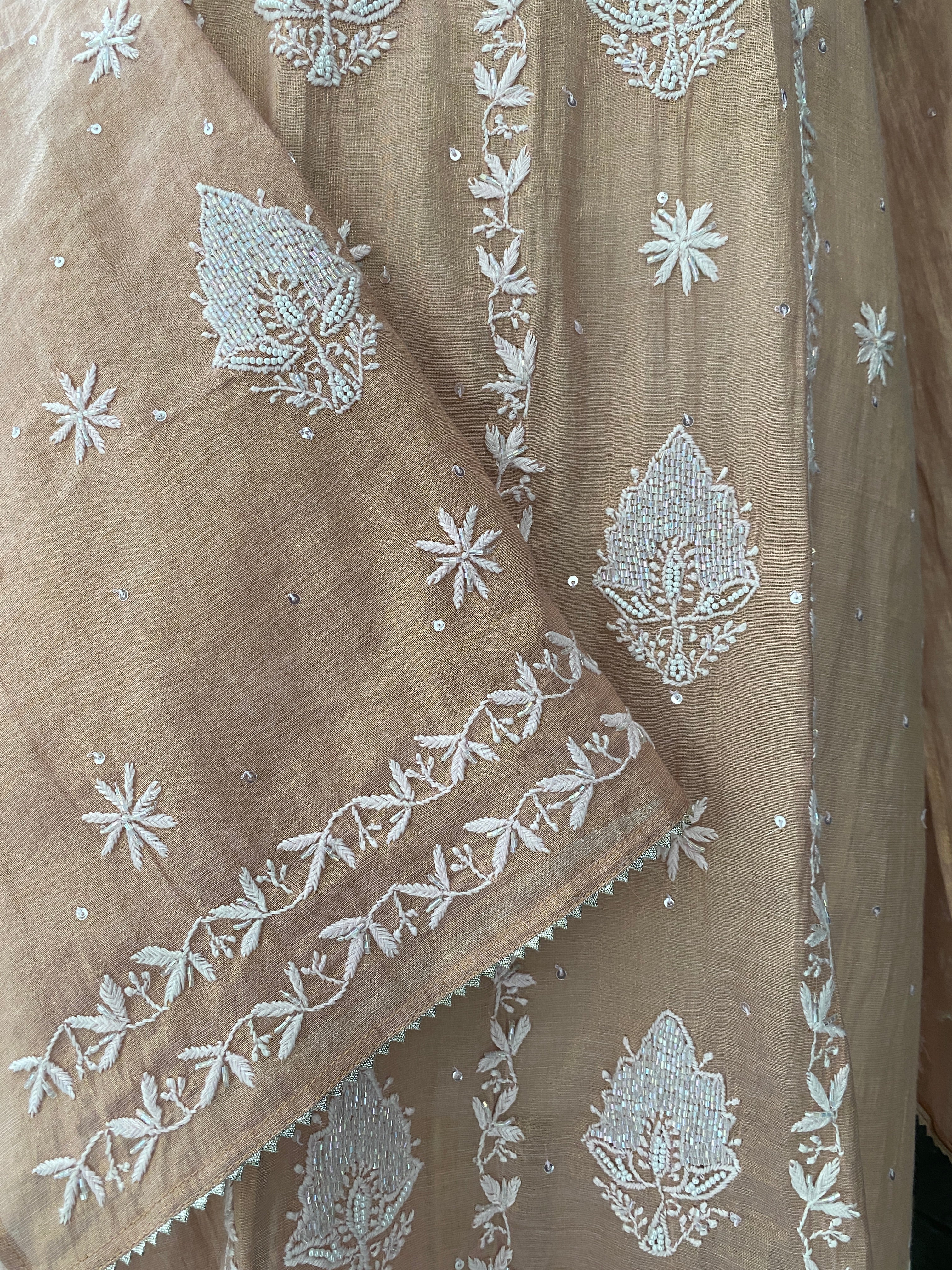 Pink Golden Tissue Chikankari Straight Kurta Set